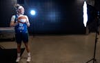 Rachel Banham poses for a photo during Lynx media day on Wednesday at Target Center