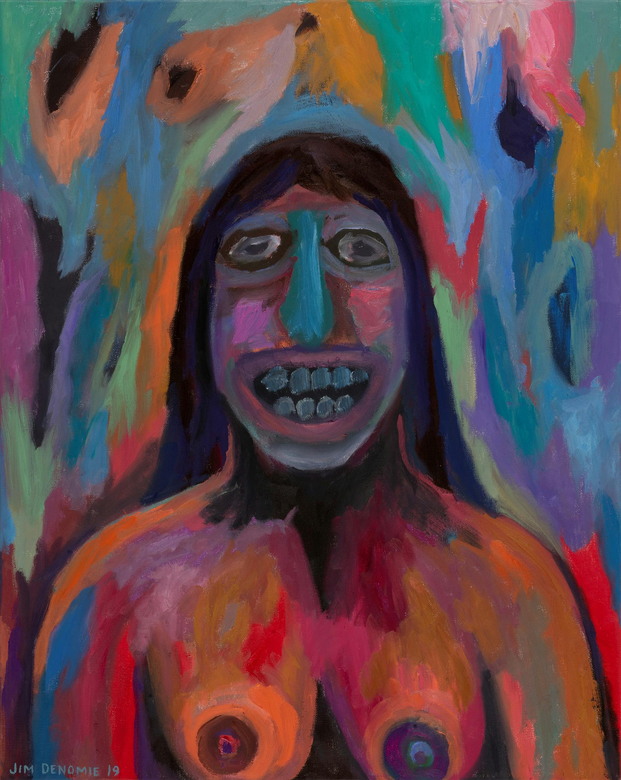 "Standing Rock — A Spiritual Woman" by Jim Denomie (2019, 30 x 24 inches, oil on canvas)