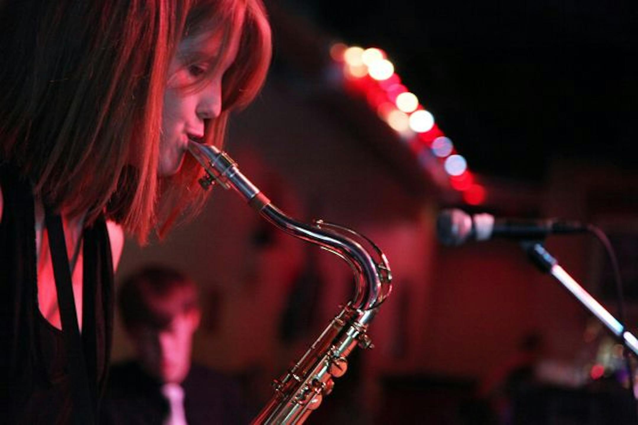 Stephanie Wieseler played the sax with The Penguins during a performance at the Applwood Rustic Grill in Burnsville Thursday.