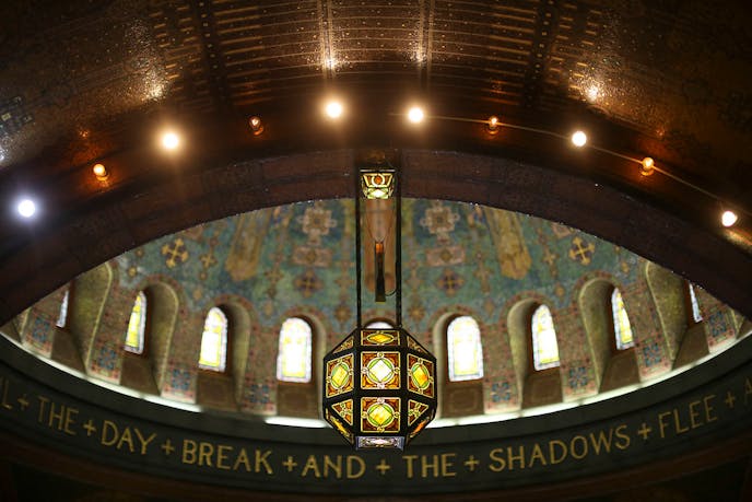 A light fixture in the Lakewood Memorial Chapel, dedicated in 1910 and virtually unchanged since then.