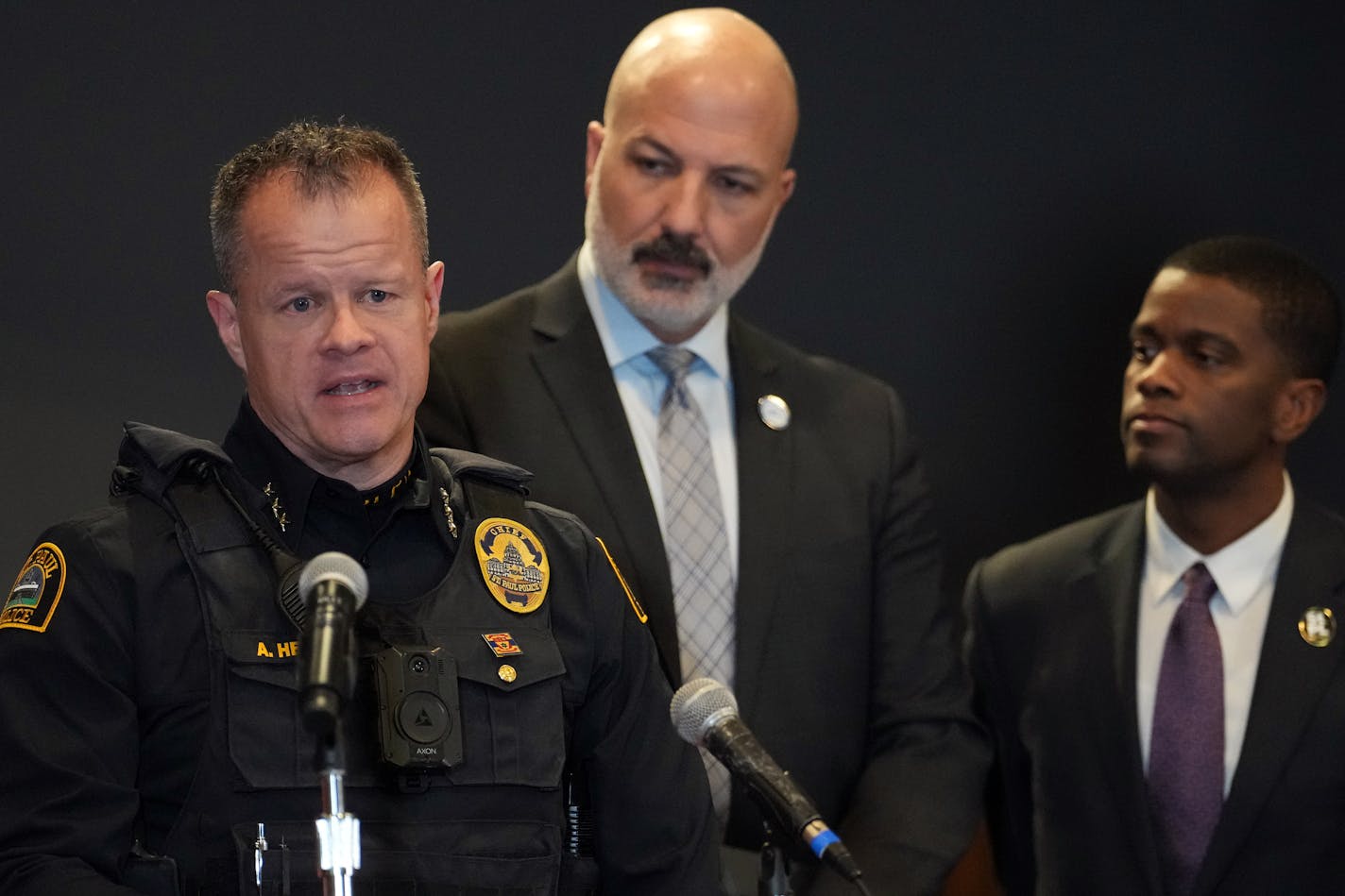 St. Paul Police Chief Axel Henry speaks at a news conference about new school safety measures.