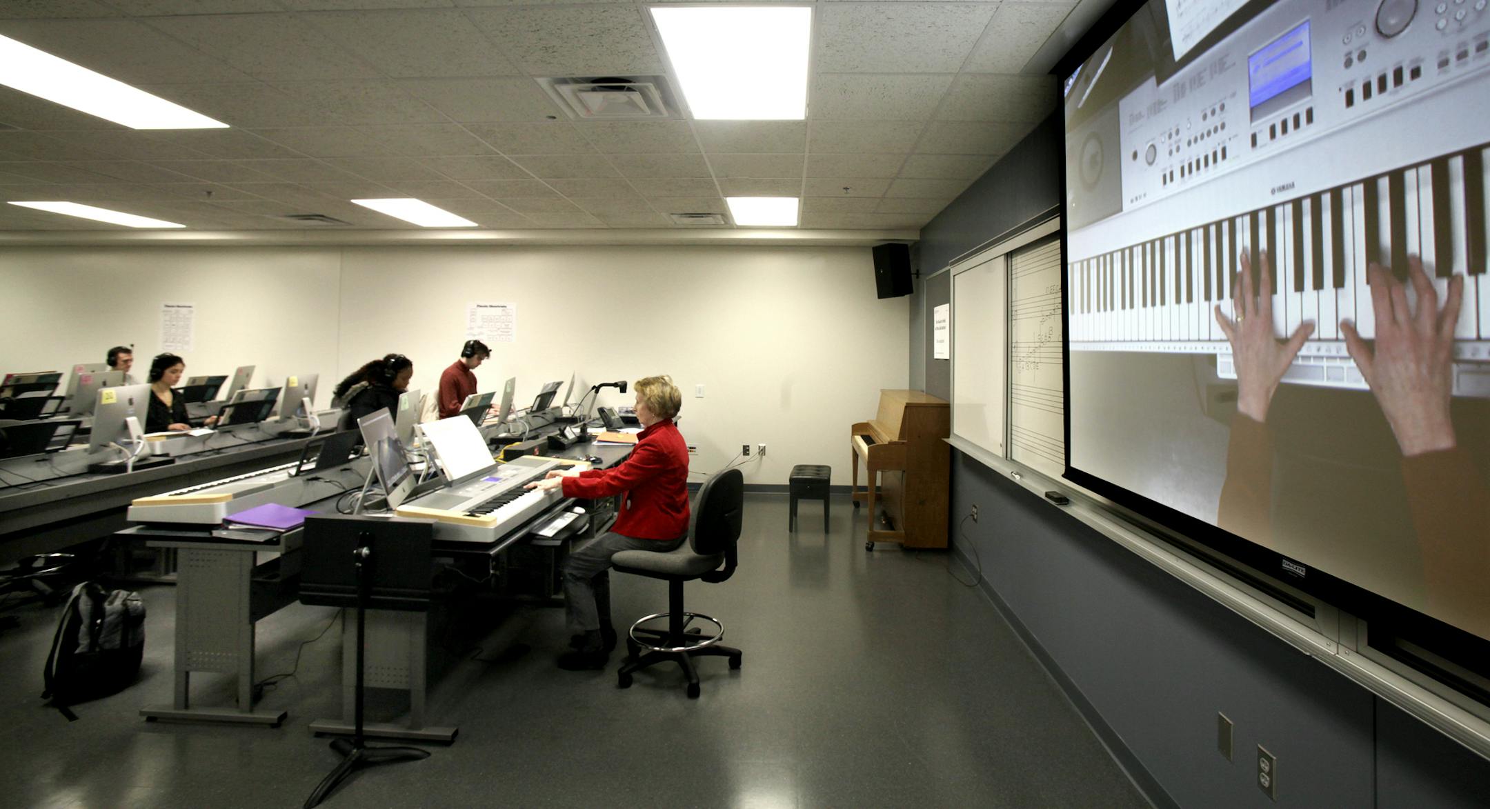 Faculty Joyce Jenson instructed a class at the new music building at Anoka-Ramsey Community College. Anoka-Ramsey Community College threw open the doors to its new music building this winter. March 19, 2013. ] JOELKOYAMA‚Ä¢joel koyama@startribune.com MAGIC SAXO NUMBER IS 107085 (Possible centerpiece) Anoka-Ramsey Community College threw open the doors to its new music building this winter. They've seen enrollment in their music program double over the last decade. They're also s