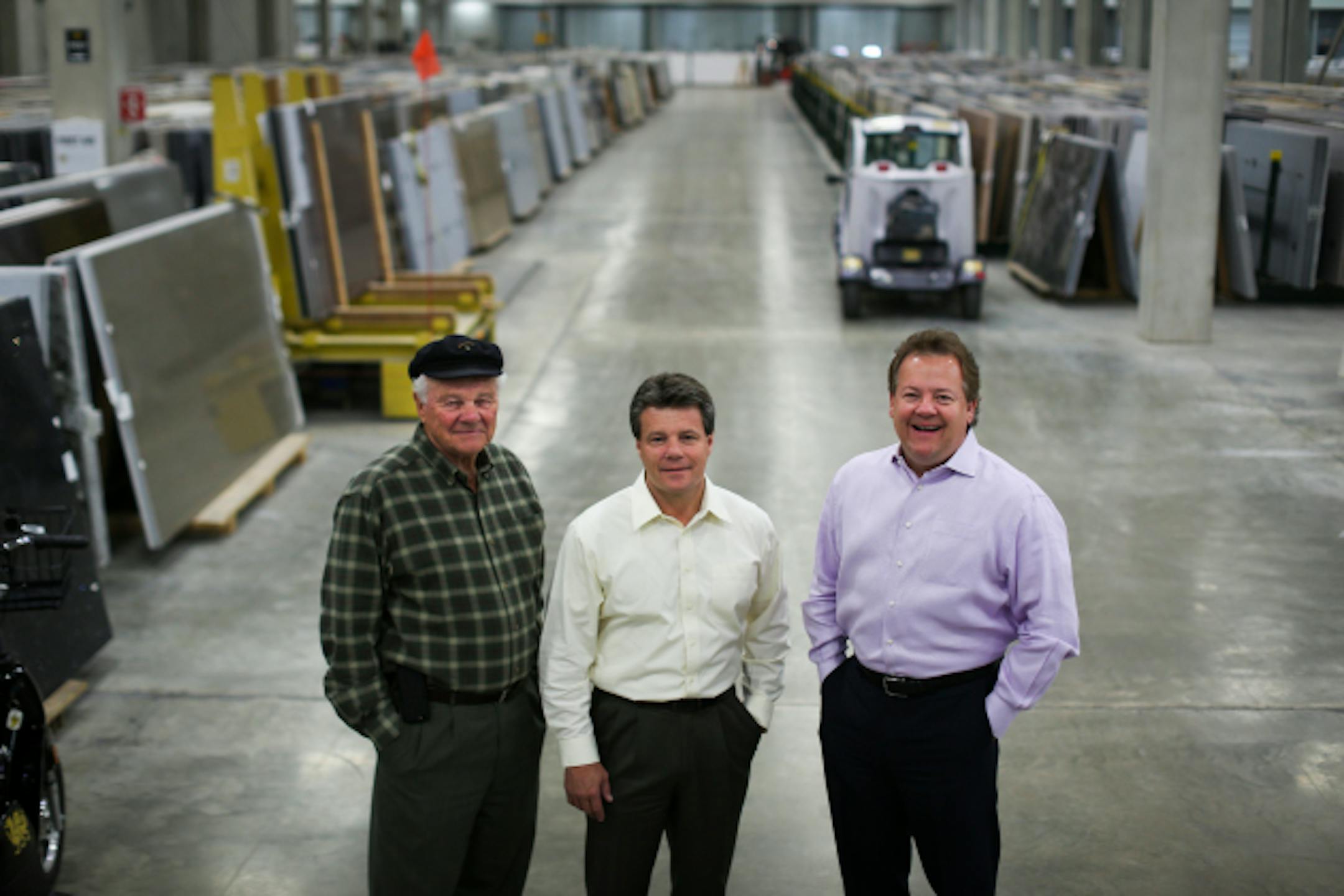 From the left; Mark Davis, chairman of Davis Family Holdings, Mitch Davis, managing partner, and Marty Davis, Present CEO were photographed at the Cambria production plant on Friday, October 17, 2014 in LaSueur, Minn. ] RENEE JONES SCHNEIDER ' reneejones@startribune.com