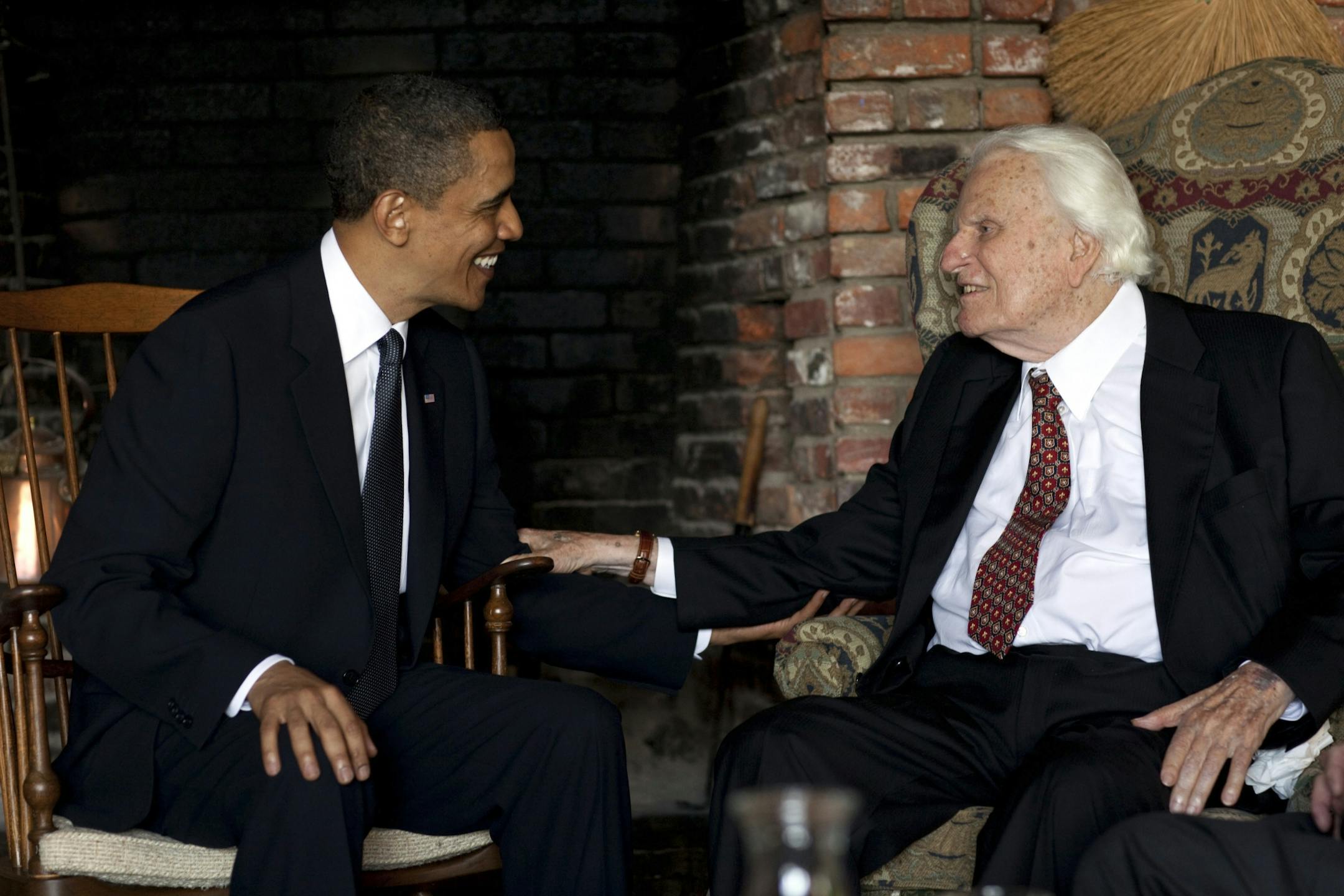 In this image released by the White House, President Barack Obama meets with Billy Graham, 91, at his mountainside home in Montreat, N.C., Sunday, April 25, 2010. Obama concluded his North Carolina vacation with his first meeting of the ailing evangelist, who has counseled commanders in chief since Dwight Eisenhower.