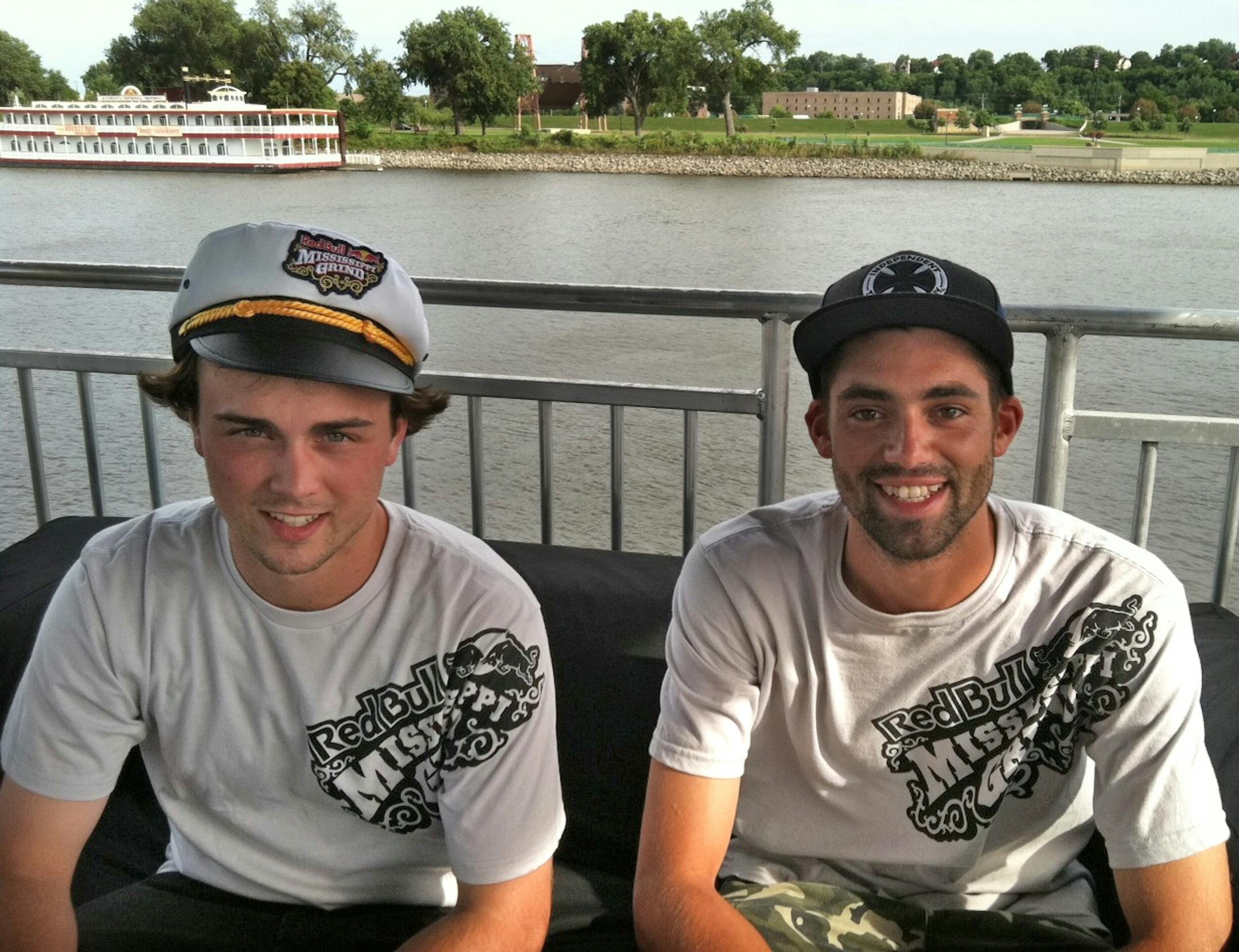 David Fink, left, and Jamiel Nowparvar, two of the five Minnesotans embarking on a skateboarding journey on a barge.