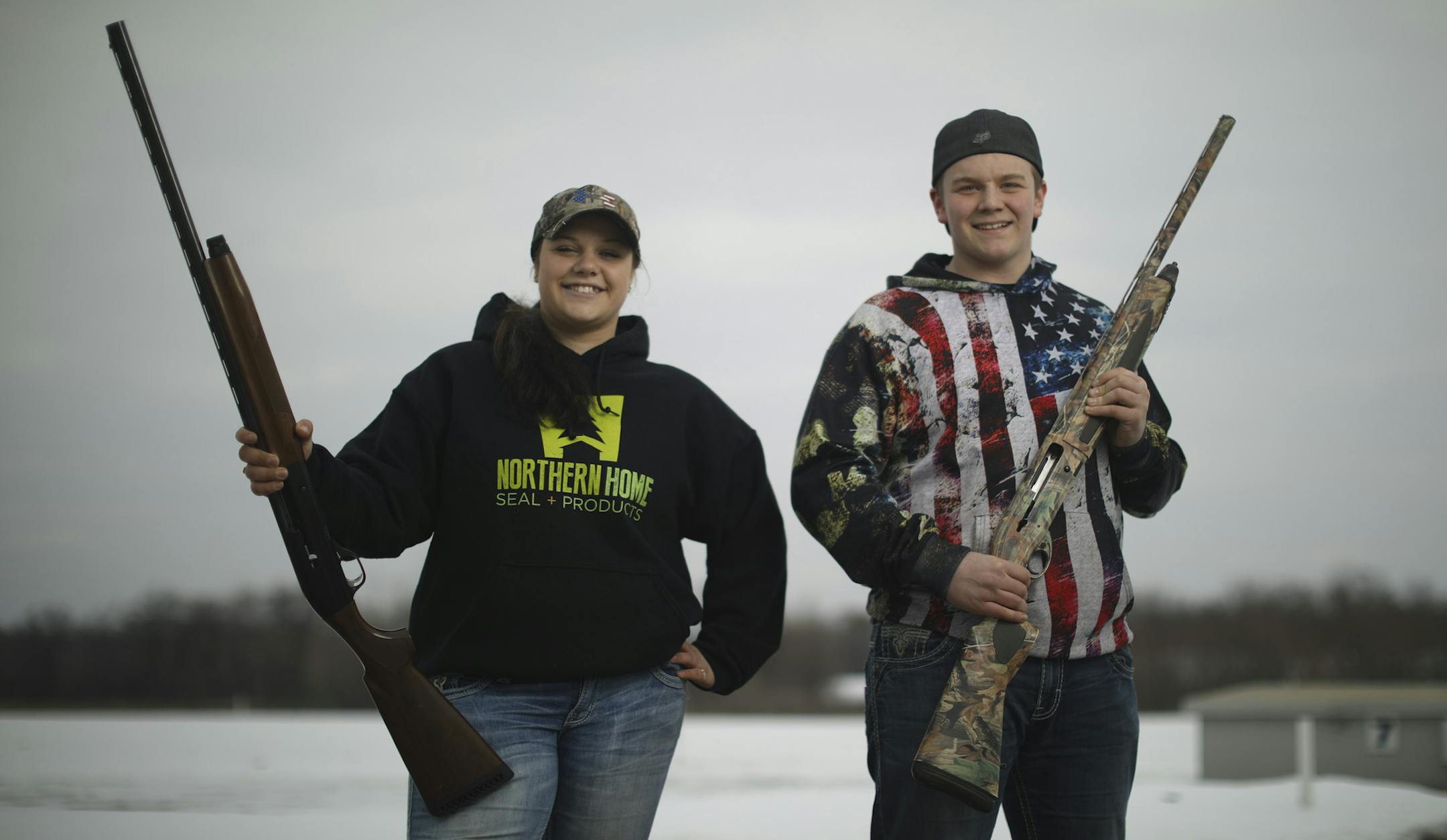 Kenzie Swanson and Cam Williams on the trap range at the Minneapolis Gun Club Wednesday afternoon. ] JEFF WHEELER ï jeff.wheeler@startribune.com Lakeville South senior Kenzie Swanson and sophomore Cam Williams were among the few students who chose not to participate in a walkout last week by students calling for tougher gun laws. They both shoot on their school's trap team and felt like the event was too political. They were photographed Wednesday afternoon, March 21, 2018 on the trap range