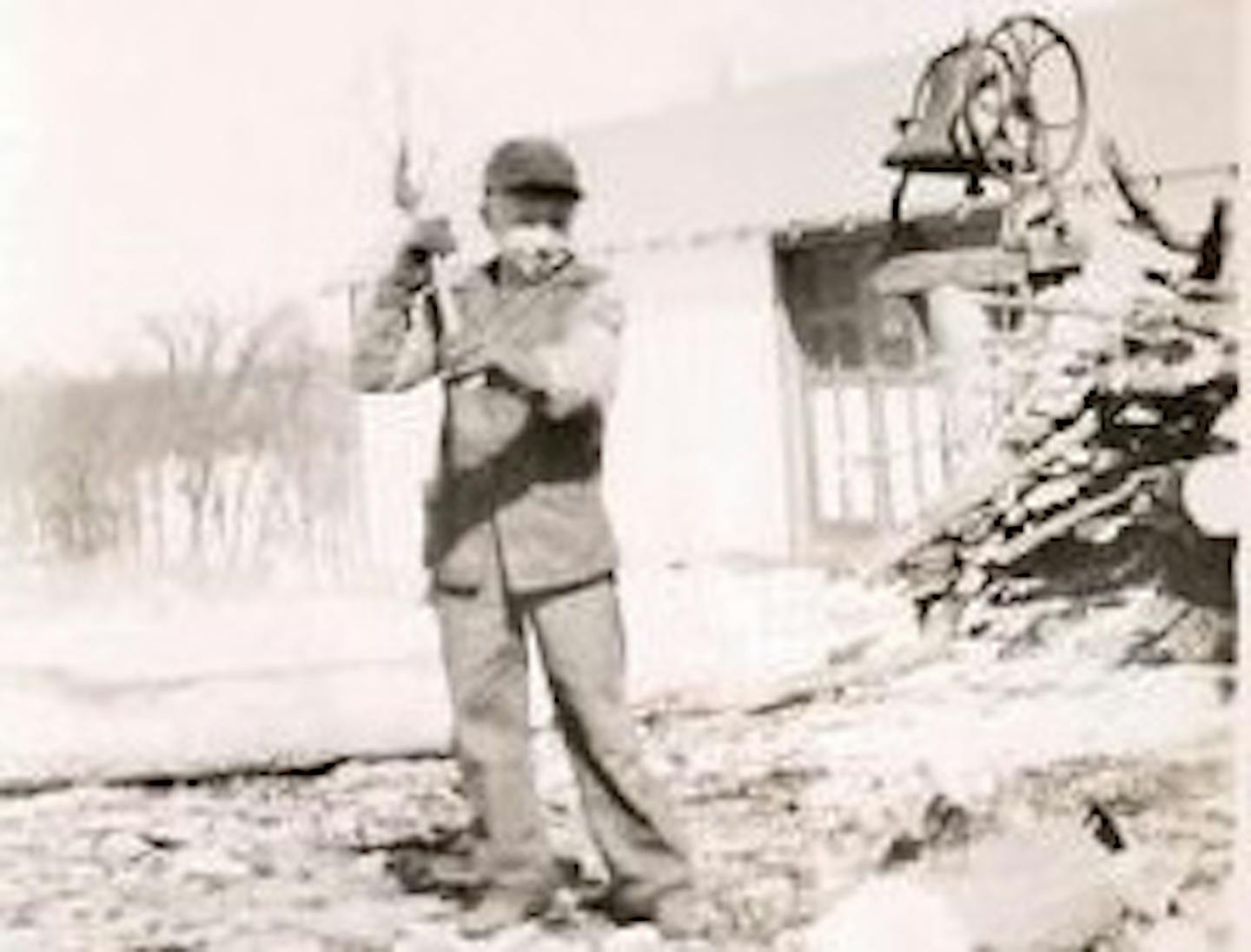 The bell in its former home at the Shady Beach Inn in the 1950s, with Ron Lamotte as a young man. His family owned the inn.