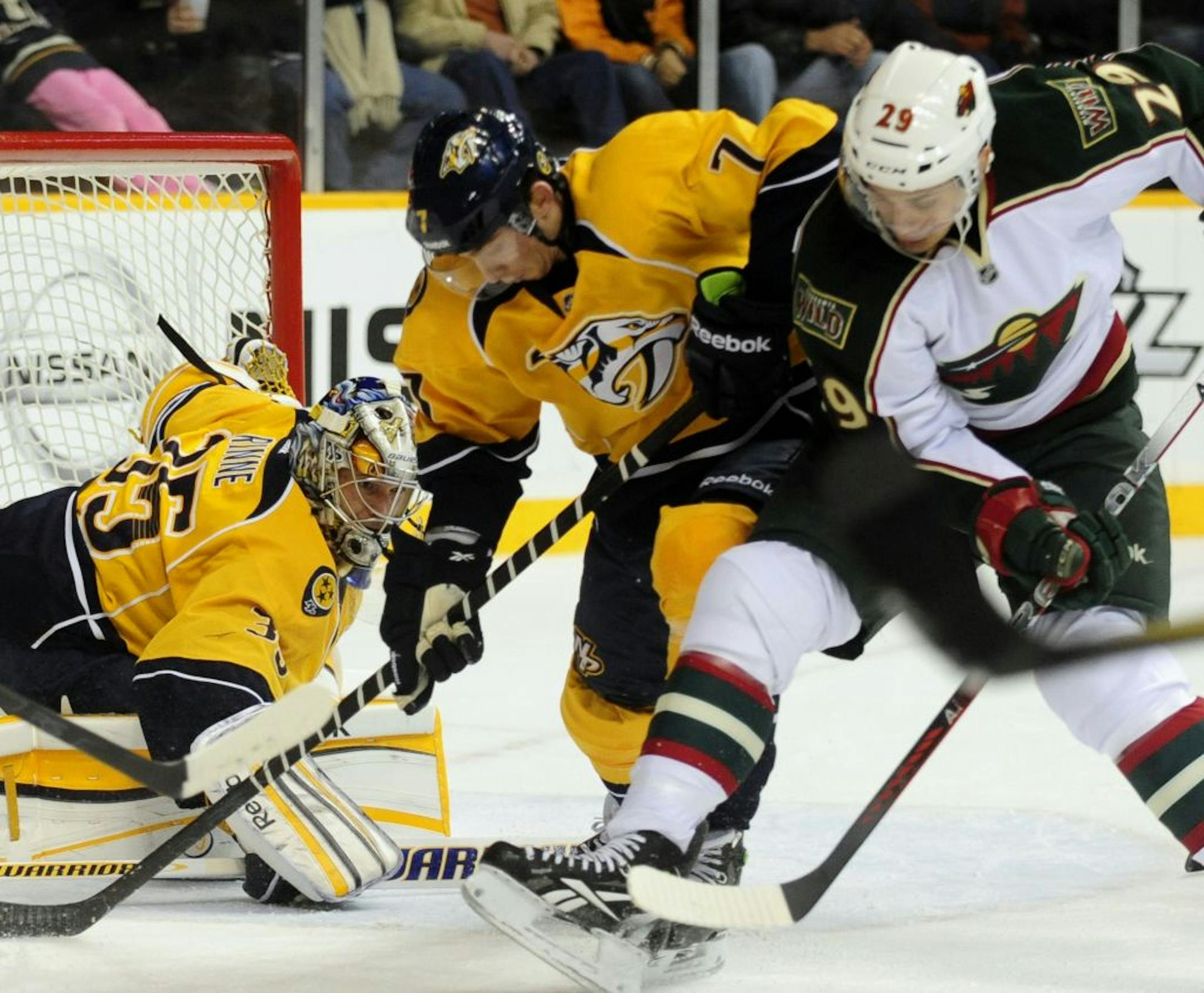 Jonathon Blum (center) during a game against the Wild in 2011.