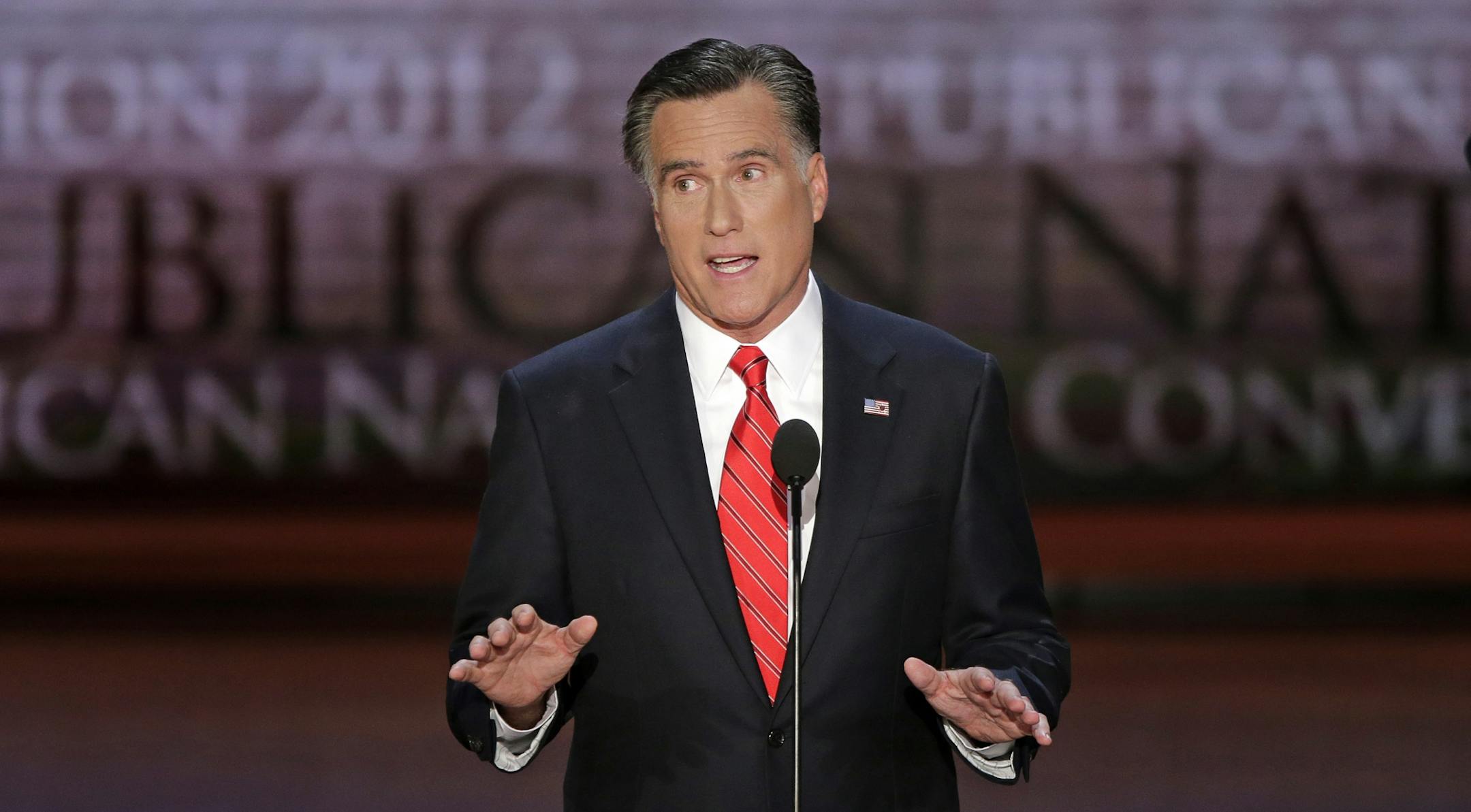 Republican presidential nominee Mitt Romney addresses the Republican National Convention in Tampa, Fla., on Thursday, Aug. 30, 2012.
