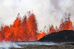 A volcano spews lava in Grindavik, Iceland, Wednesday, May 29, 2024.