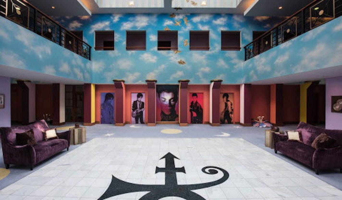 This undated photo provided by Paisley Park/NPG Records shows the atrium of Prince's Paisley Park in Chanhassen, Minn. Prince's handwritten notes are still sitting out inside the control room of Studio A where he recorded some of his greatest hits. It's filled with keyboards and guitars. Those are some of the highlights visitors will see when Prince's home and work space, Paisley Park, opens for its first public tours Thursday, Oct. 6, 2016. (Paisley Park/NPG Records via AP)