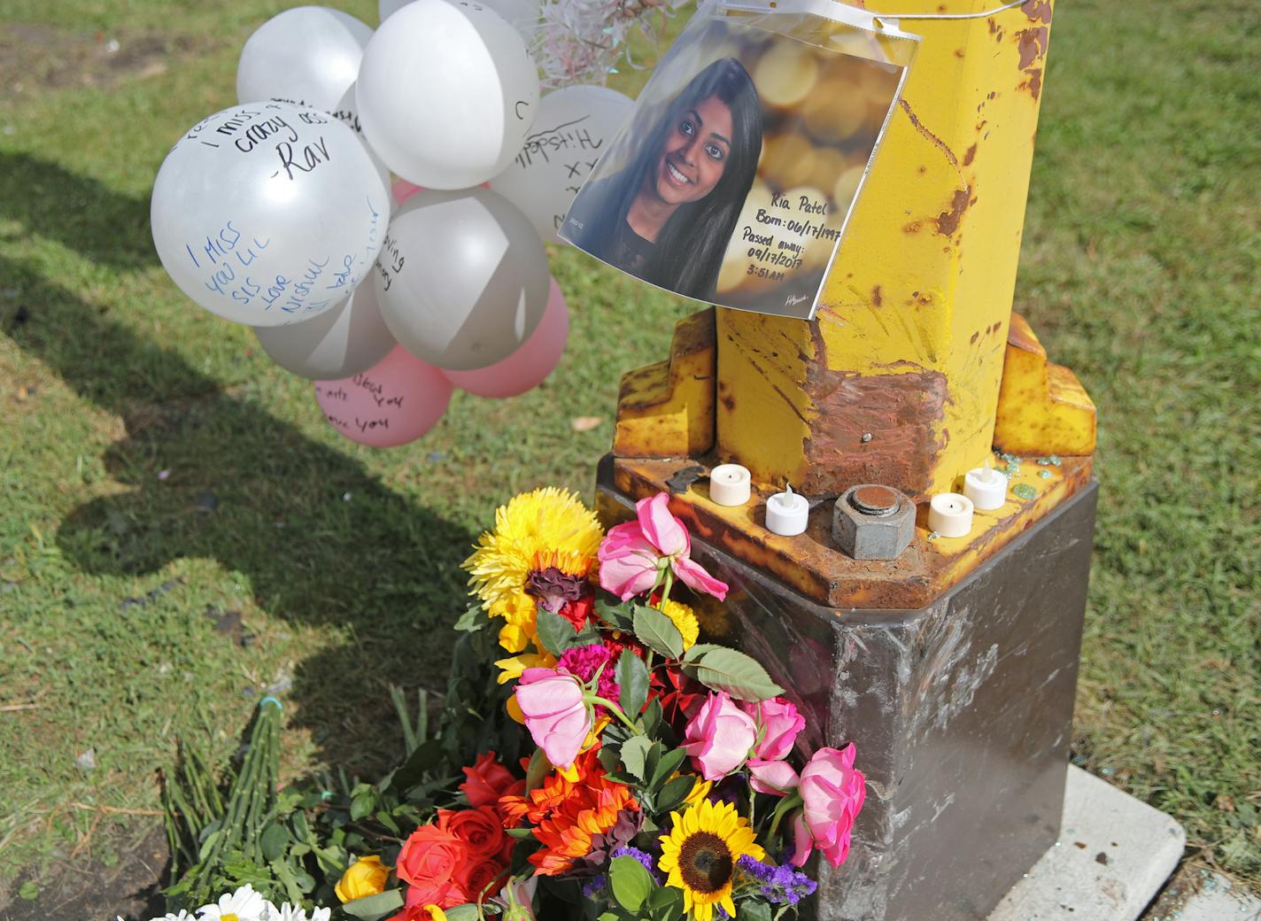 A memorial of flowers, photos and balloons for 20-year old University of St. Thomas junior Ria Patel is located on a light pole on Stinson Boulevard NE near 35W in Minneapolis. ] Shari L. Gross &#xef; shari.gross@startribune.com BACKGROUND INFORMATION: An early morning crash in northeast Minneapolis Sunday killed 20-year old University of St. Thomas junior Ria Patel. The driver of the vehicle ran away from the scene and was arrested two days later. A memorial of flowers, photos and balloons for