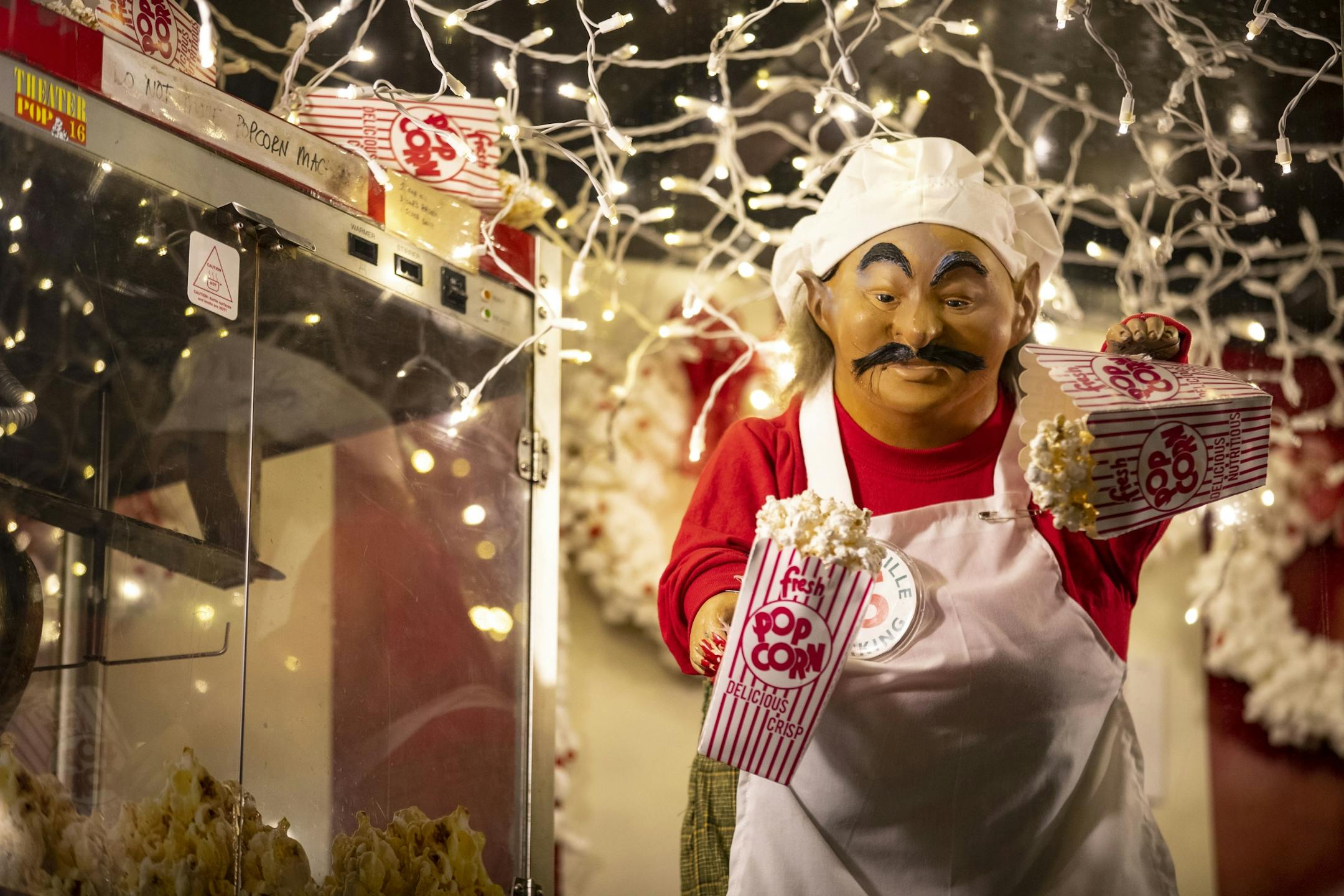 Am animatronic elf raised and lowered a bag of popcorn on Tuesday December 3, 2019 atop the popcorn stand in Bentleyville.