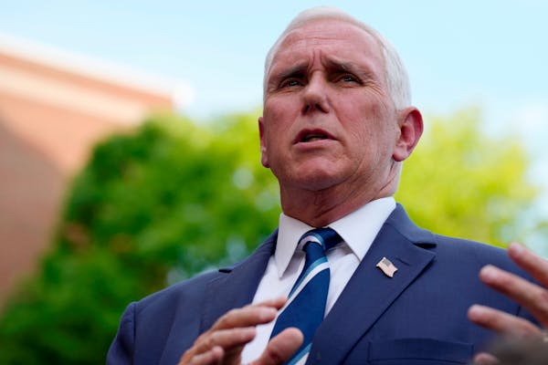Former Vice President Mike Pence spoke to reporters on May 5, 2022, in Spartanburg, S.C. 