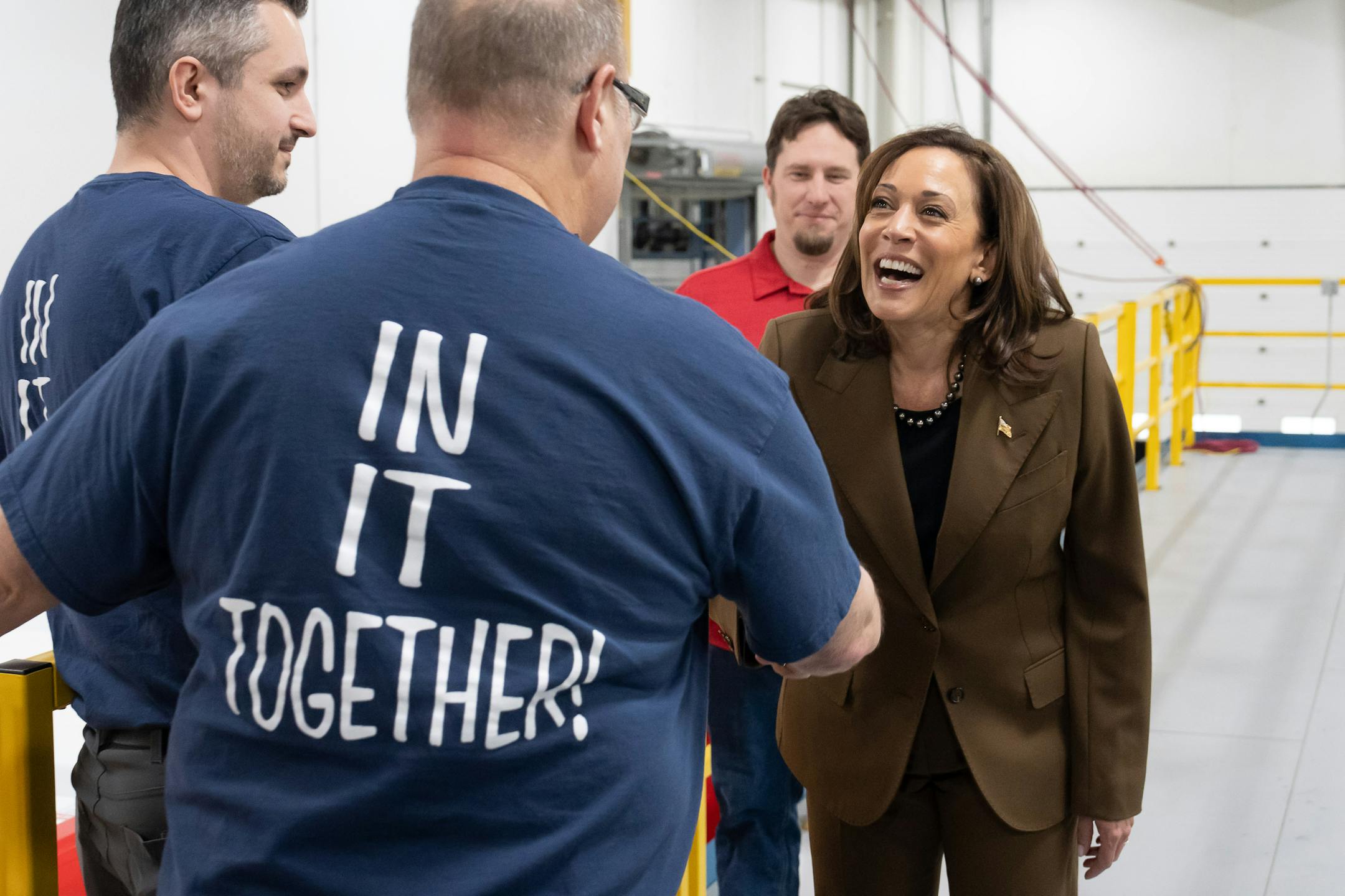 Vice President Kamala Harris tours the final assembly plant for New Flyer electric buses, Thursday, Feb. 9, 2023  St. Cloud, Minn.