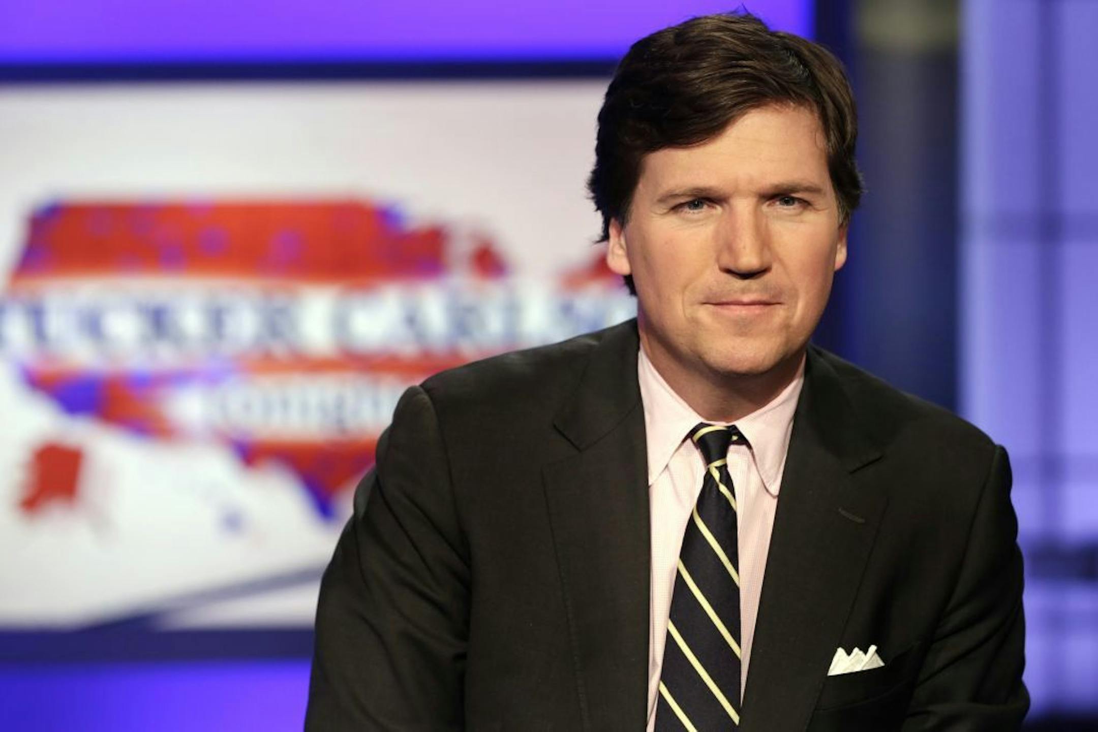 Tucker Carlson, shown in a Fox News Channel studio, in New York, Thursday, March 2, 2017.