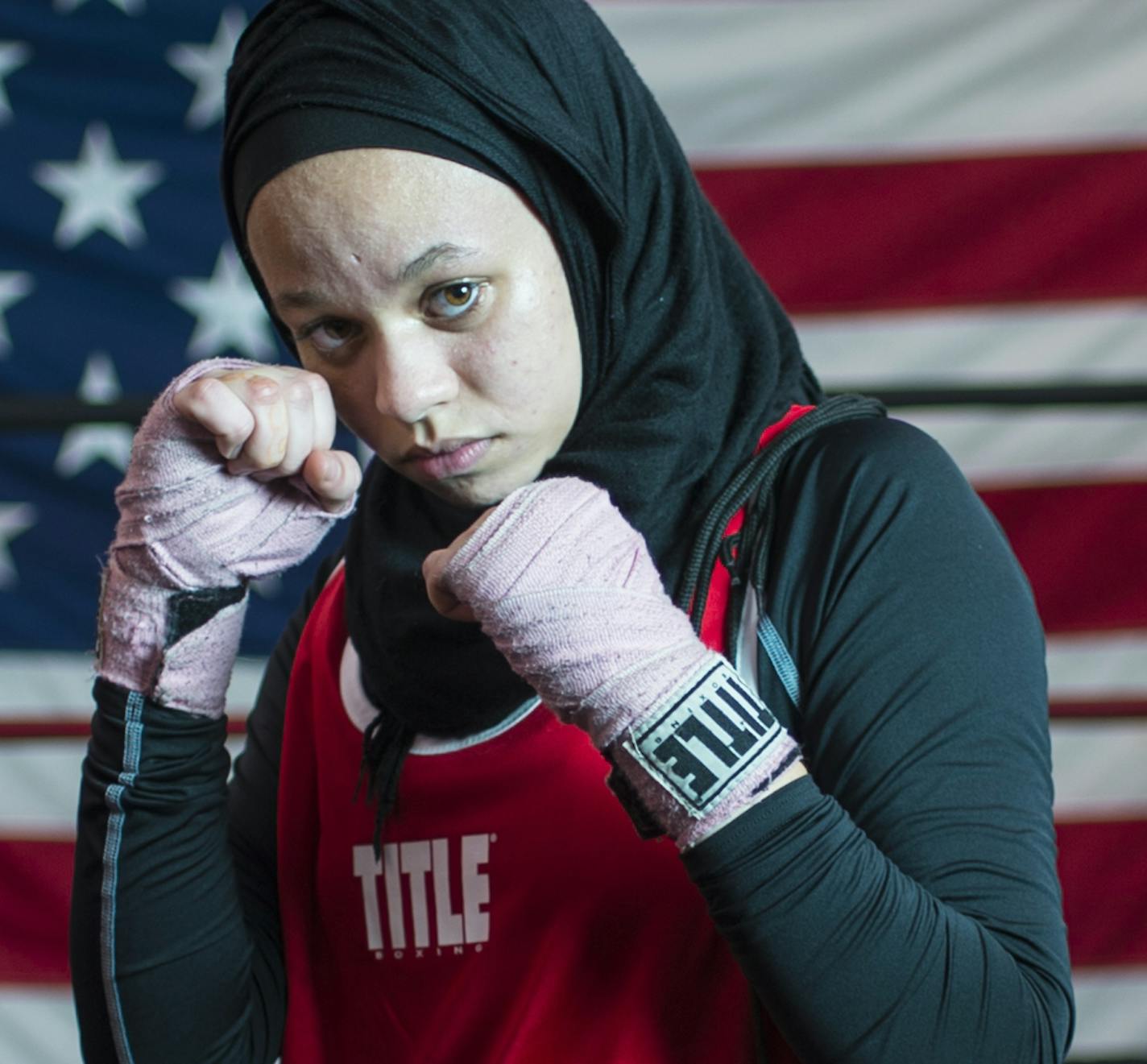 Amaiya Zafar was photographed at Sir. Cerresso Fort Boxing in St. Paul on Wednesday night wearing an outfit similar to what she'd wear if allowed to compete. For competition, she'd wear a tighter-fitting hijab that she made herself.