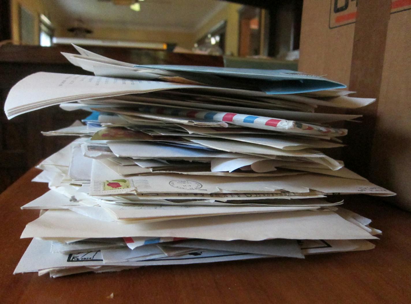 Some of the hundreds of letters that had been stashed in a box in the basement for decades.