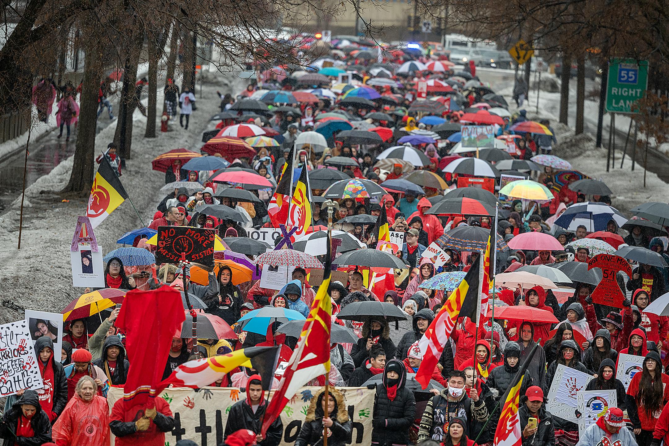 Hundreds moved down Cedar Avenue near Little Earth on Tuesday during the annual Missing and Murdered Indigenous Women's rally and march at the East Phillips Park Cultural &amp; Community Center, in Minneapolis.