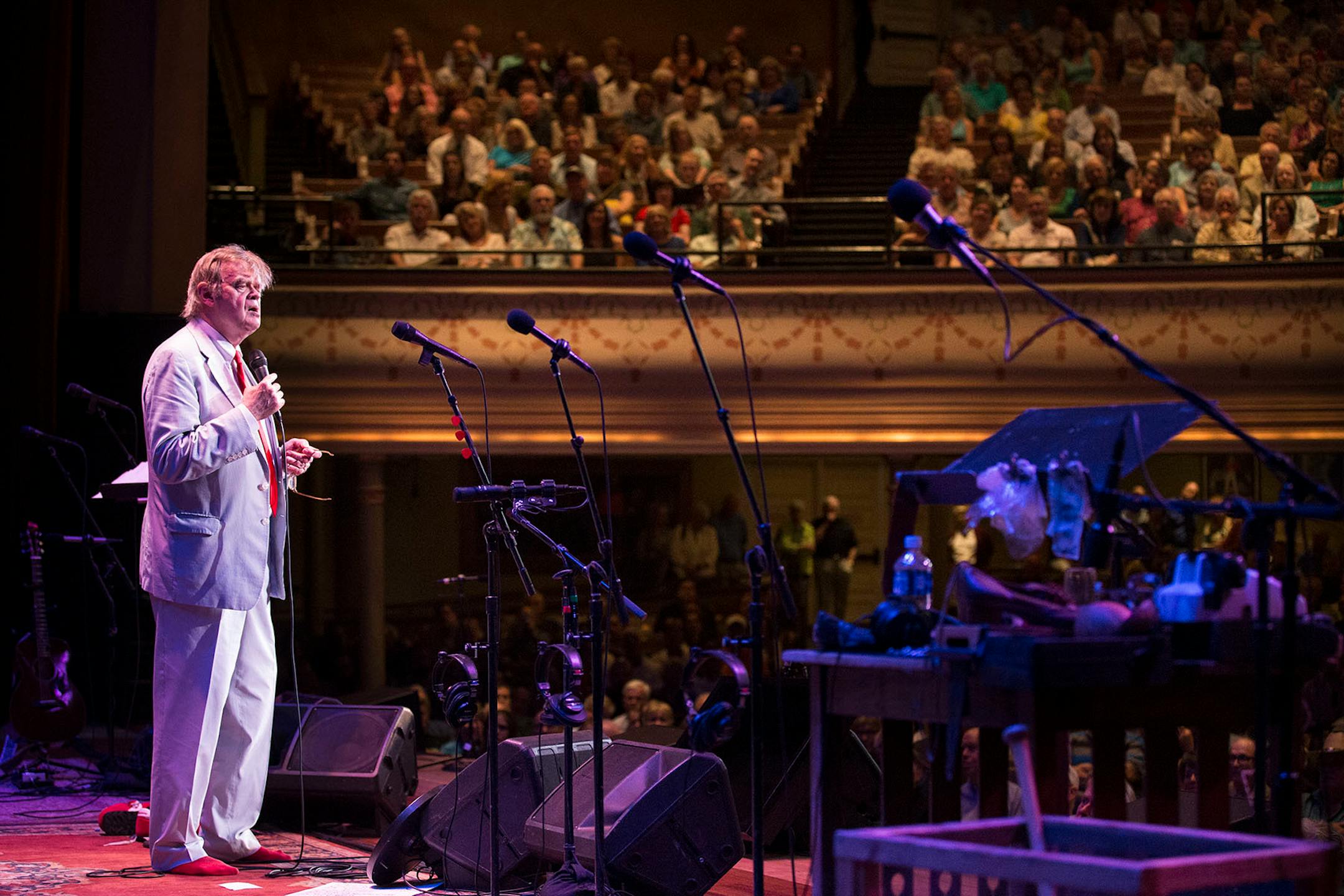 Garrison Keillor performs a few more songs for the audience after the live broadcast has ended at the Ryman Auditorium in Nashville.