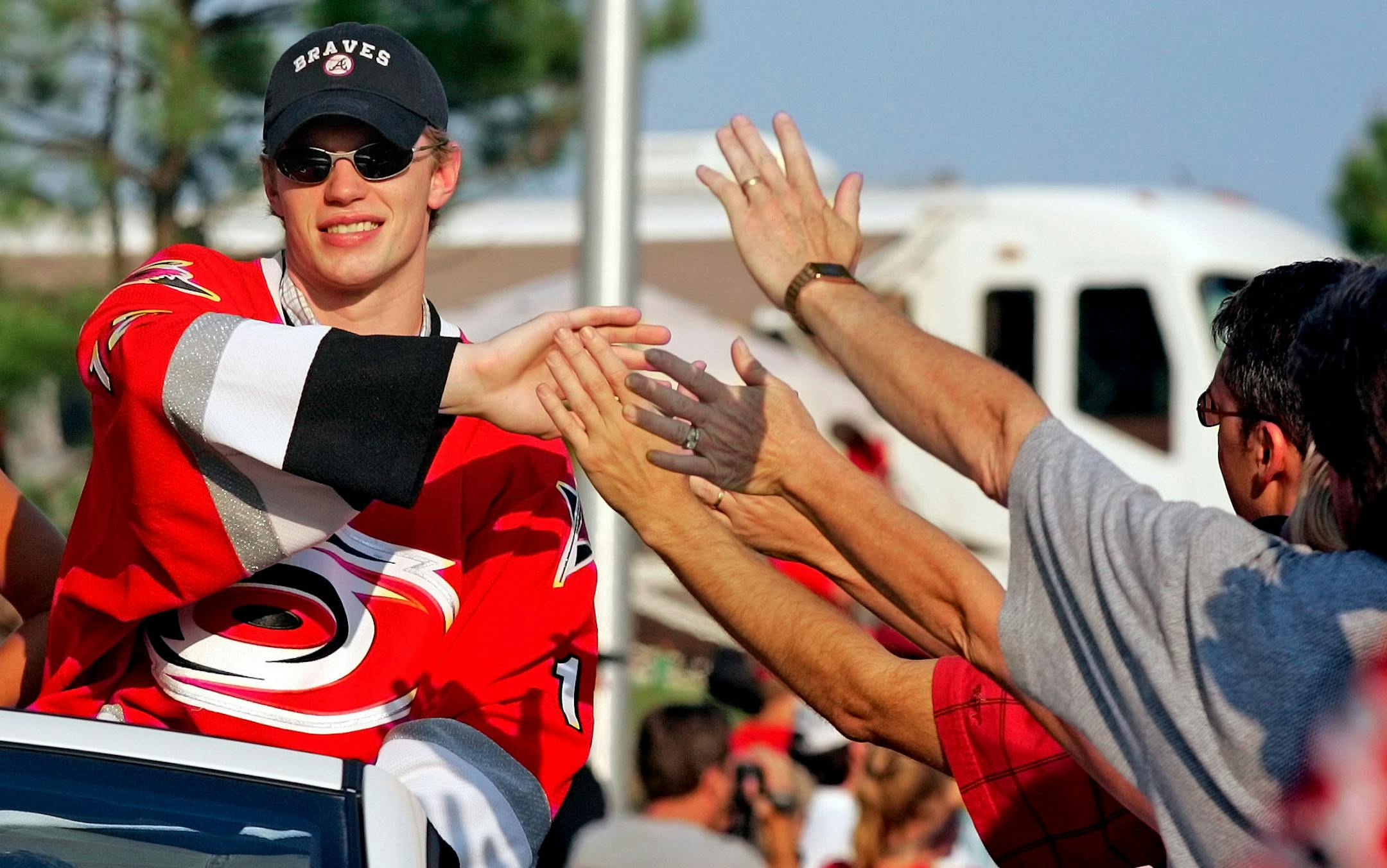 Carolina Hurricanes' Eric Staal is congratulated by a fans, Tuesday, June 20, 2006, during a parade for the hockey team in Raleigh, N.C. The Hurricanes defeated the Edmonton Oilers in Game 7 Monday night giving the franchise their first Stanley Cup. (AP Photo/ Karl DeBlaker) ORG XMIT: NCKD107