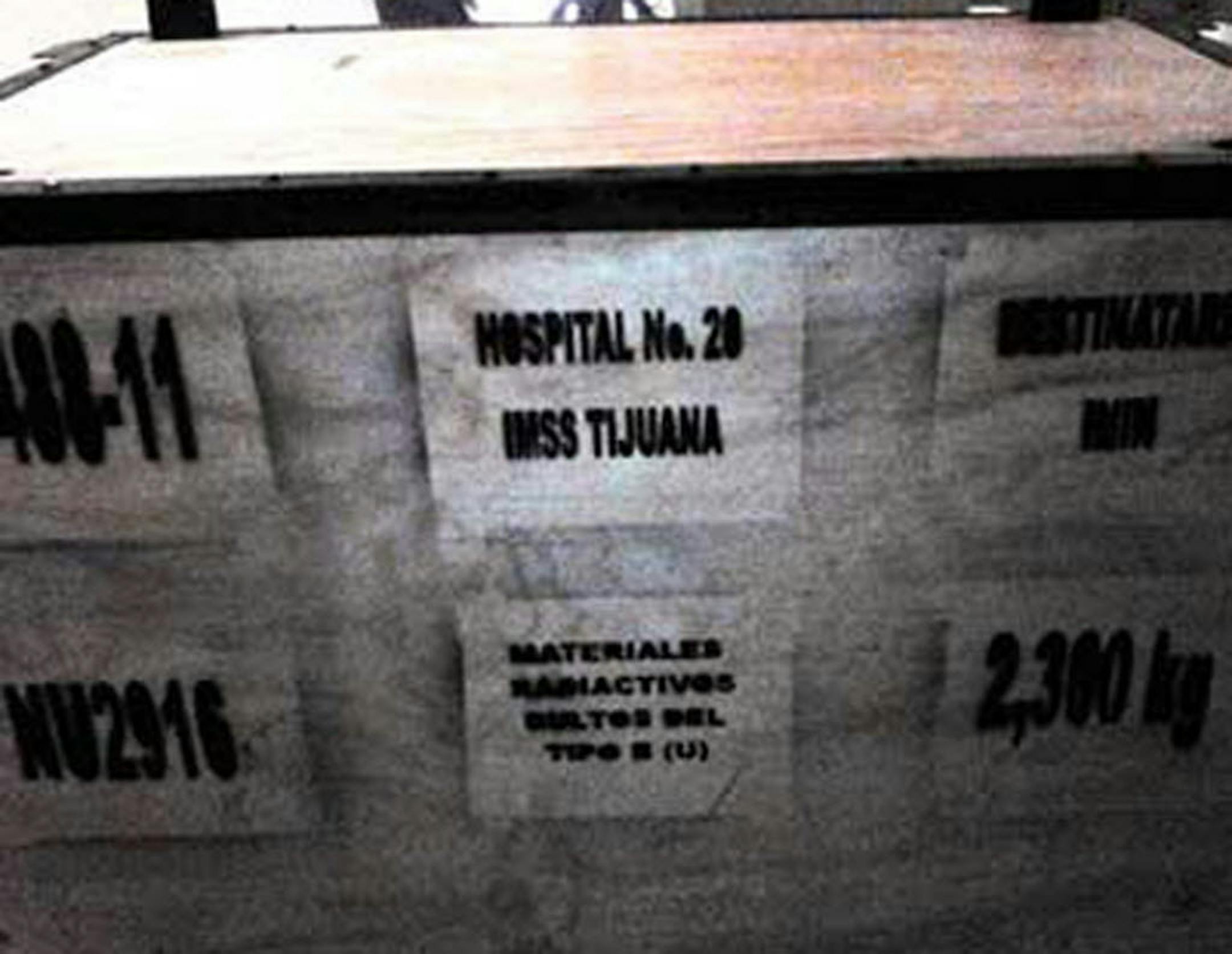 This image released by the National Commission on Nuclear Safety and Safeguards of Mexico's Energy Secretary (CNSNS) Wednesday, Dec. 4, 2013, shows a large box that is part of the cargo of a stolen truck hauling medical equipment with extremely dangerous radioactive material, in Tepojaco, Hidalgo state, north of Mexico City.
