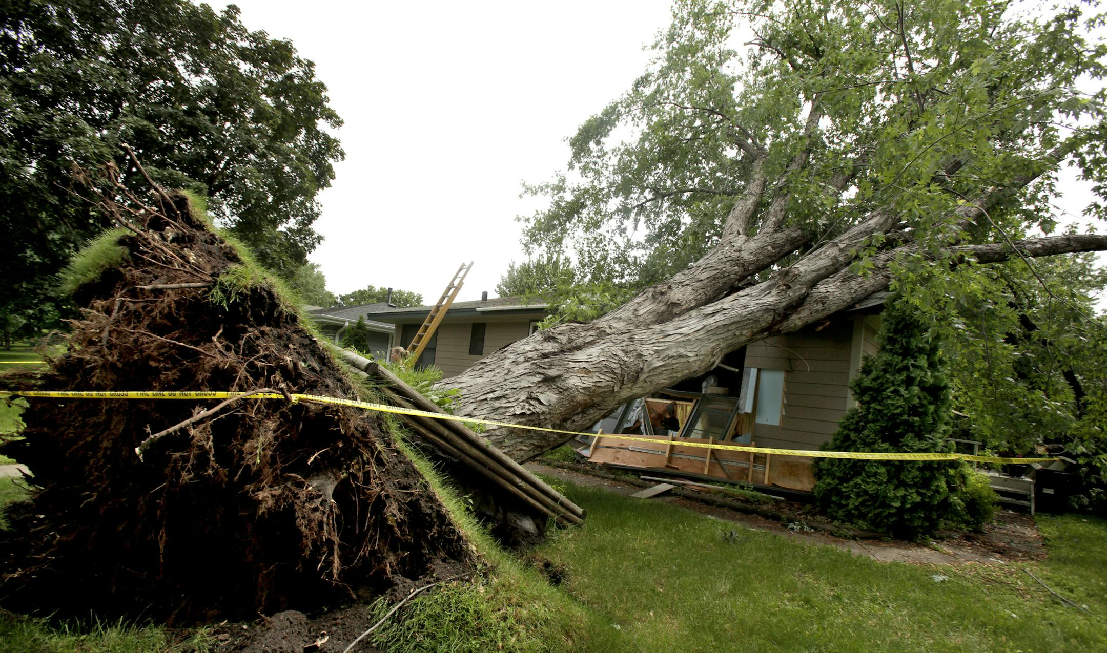 A tree distroyed a home at 4364 Chowen Ave North in Robbinsdale, MN. June 21, 2013. ] JOELKOYAMA‚Äö√Ñ¬¢joel koyama@startribune.com ORG XMIT: MIN1306211129349328