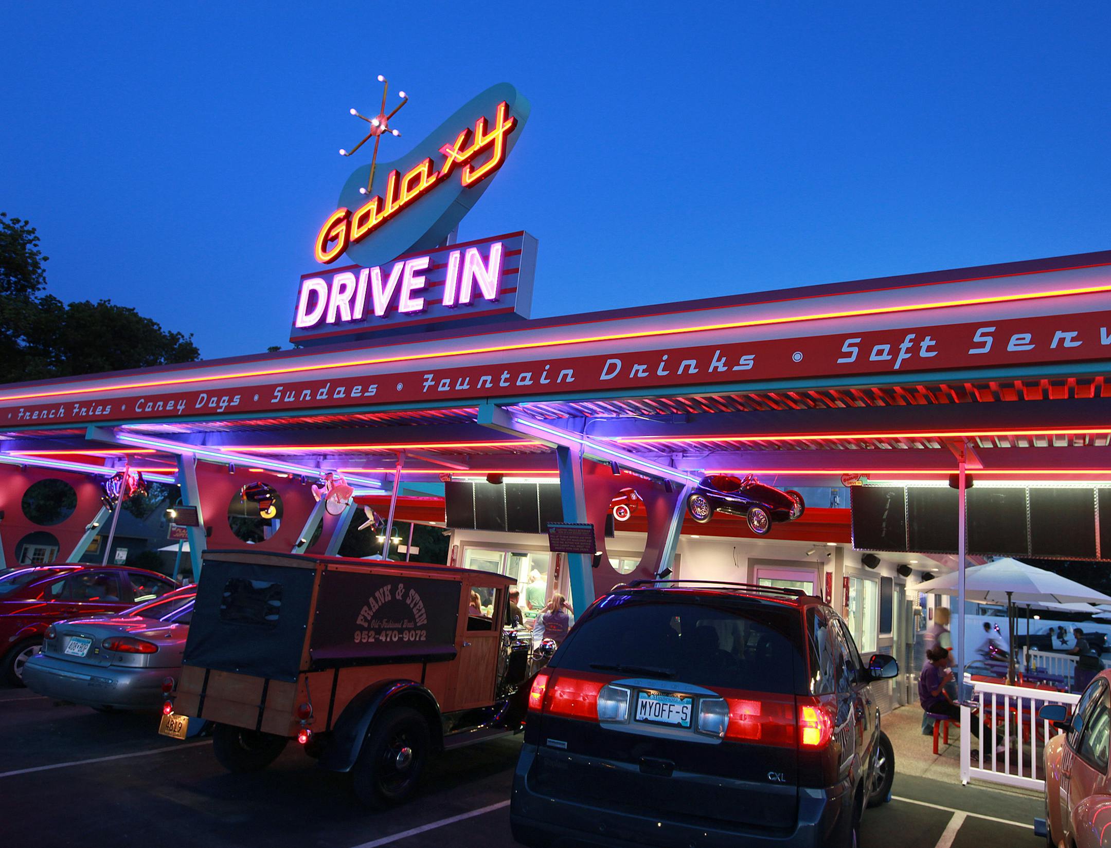 TOM WALLACE • twallace@startribune.com Assign #00008787A Slug_rn0723 Date: July 16, 2009 Profile three new restaurant locations that were remodeled, under the Now Open banner… Galaxy Drive-In. The former Wagner's, 3712 Quebec Av. S., St. Louis Park. It's been remade, into a modern Drive-in that includes pet friendly areas and Games. ORG XMIT: MIN2013060516563386