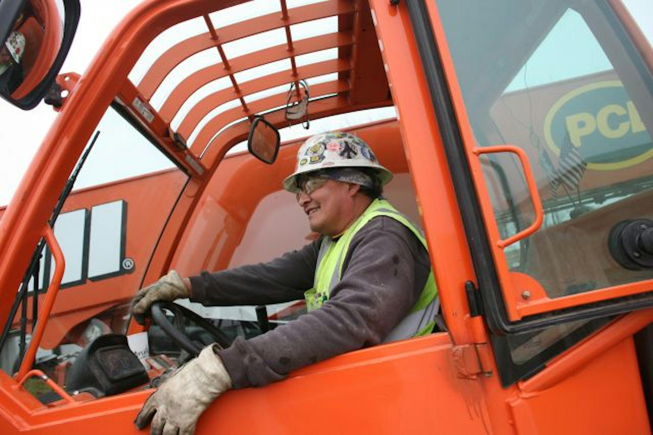 Alex Blue, of the Upper Sioux reservation in western MN, works as a forklift operator for PCL.