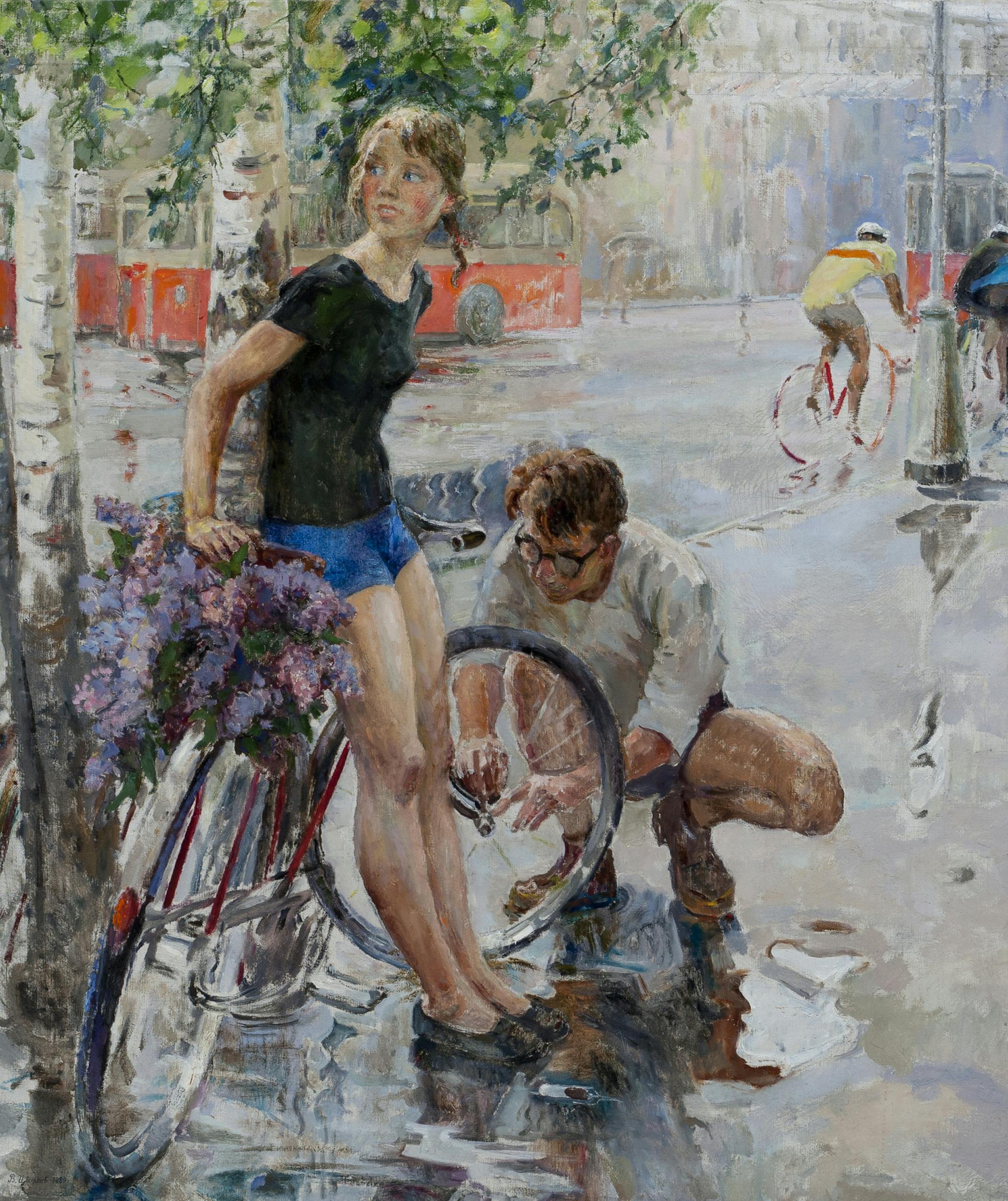 Provided by the Museum of Russian Art ìFixing the Bicycle Wheel,î 1969, by Viktor A. Tsvetkov.