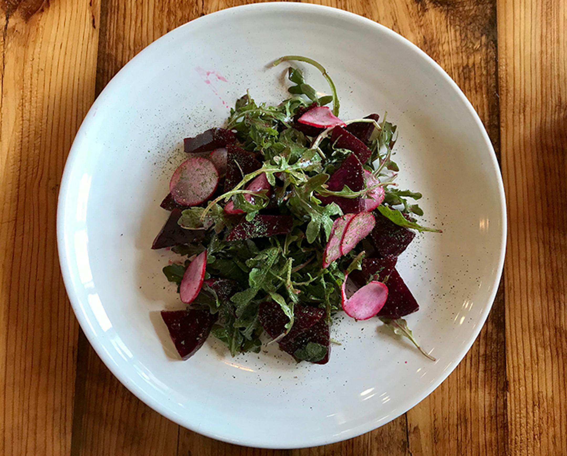 Beet-argula salad at Manger Restaurant & Wine Bar in Bayport.