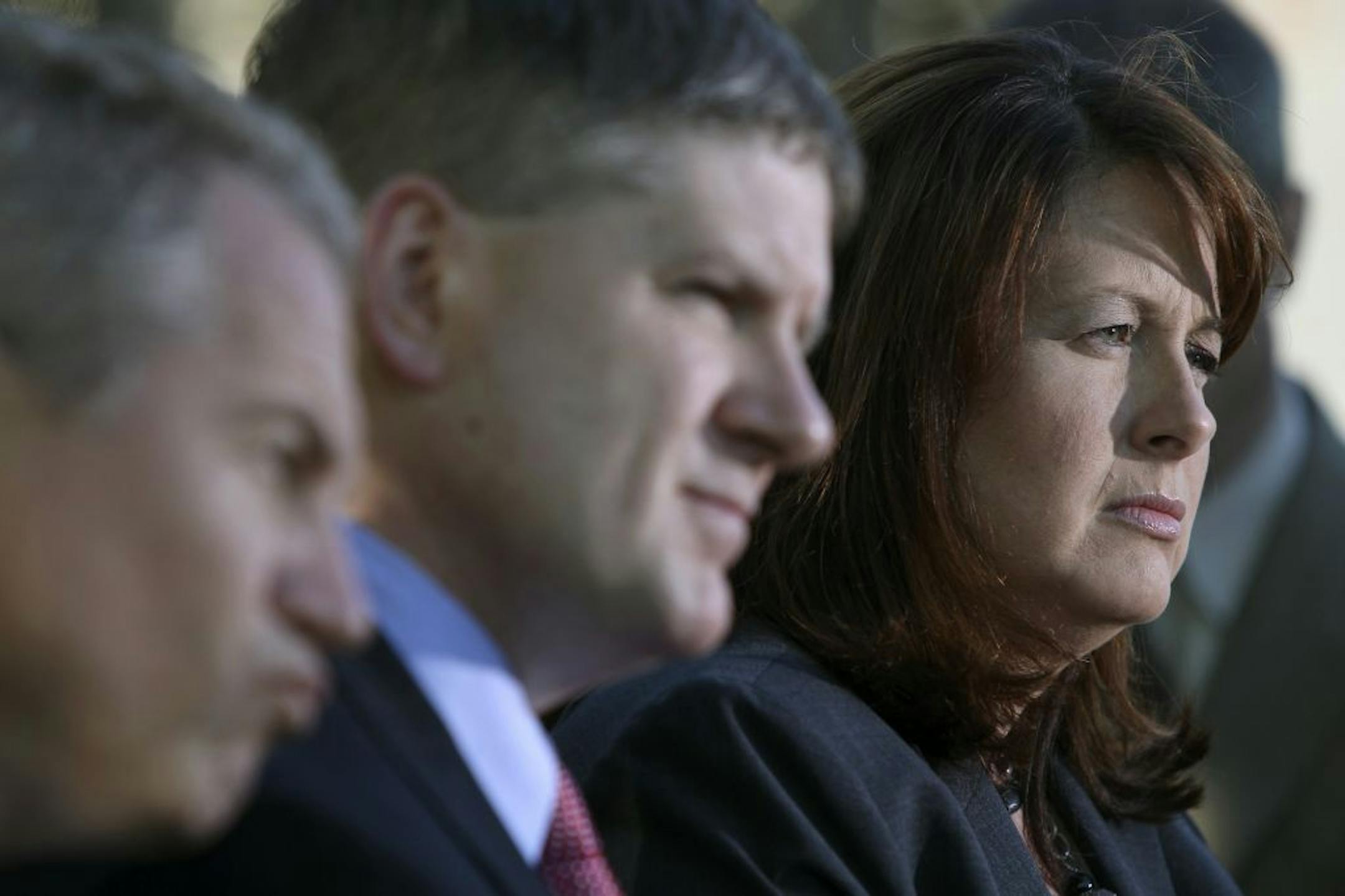 From left, Deputy Majority Leader Geoff Michel, R-Edina, House Speaker Kurt Zellers, R-Maple Grove, and Senate Majority Leader Amy Koch, R-Buffalo, discussed a breakfast meeting with Gov. Mark Dayton.