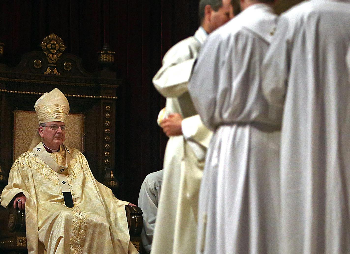 Twin Cities Archbishop John C. Nienstedt led an Ordination Mass at the Cathedral of St. Paul in May. Ten men were ordained into priesthood during the service. ] (JIM GEHRZ/STAR TRIBUNE) / May 25, 2013, St. Paul, MN NOTE: FILE PHOTO ORG XMIT: MIN1312051551271342