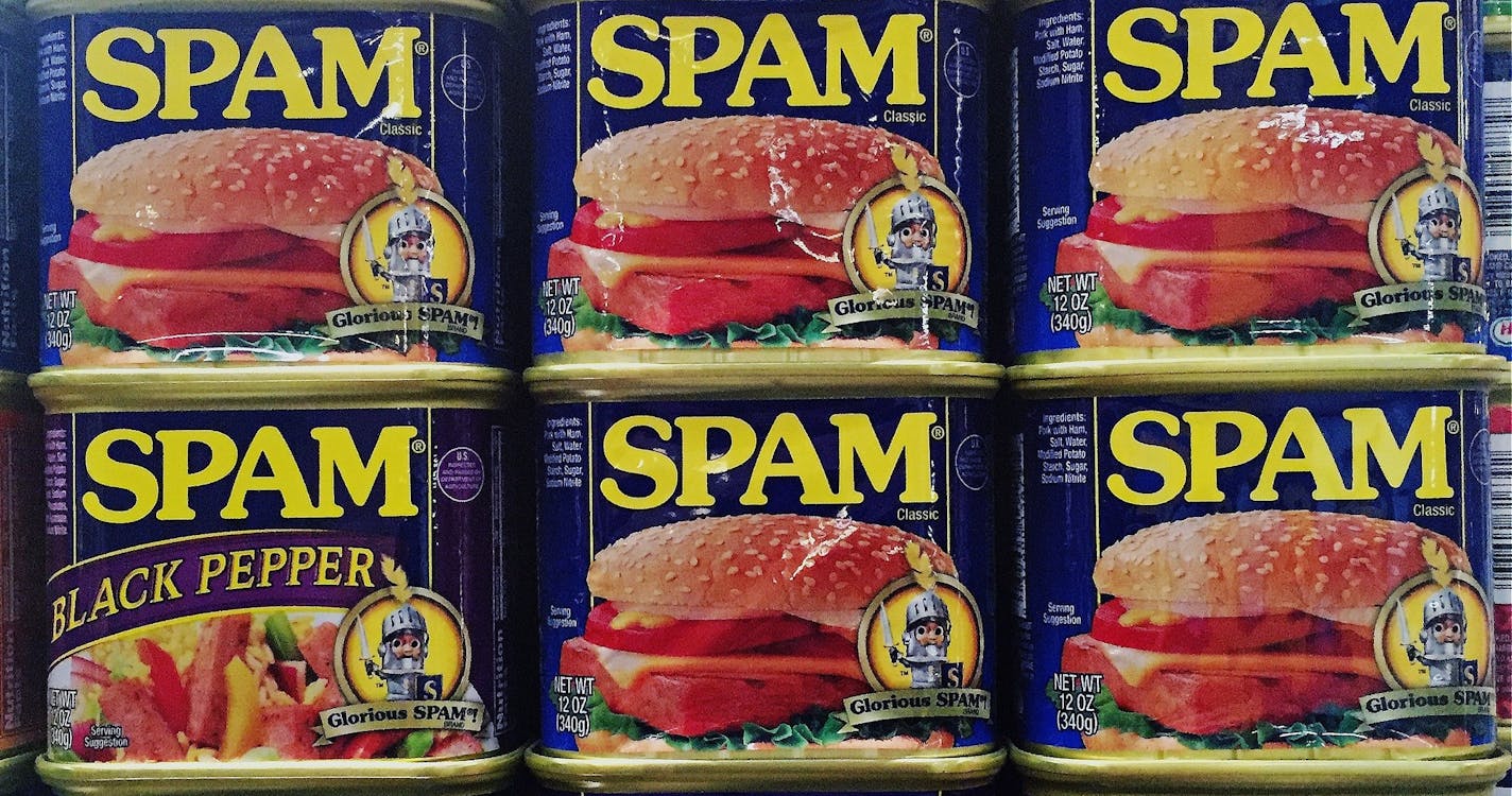 Hundreds of assorted-flavor cans of Spam were on display in "Can Central" near the entrance of the Spam Museum Thursday. ] (AARON LAVINSKY/STAR TRIBUNE) aaron.lavinsky@startribune.com The new Spam Museum was opened to the media on Thursday, April 21, 2016 in Austin, Minn. The museum opens to the public Friday. ORG XMIT: MIN1604211559581739