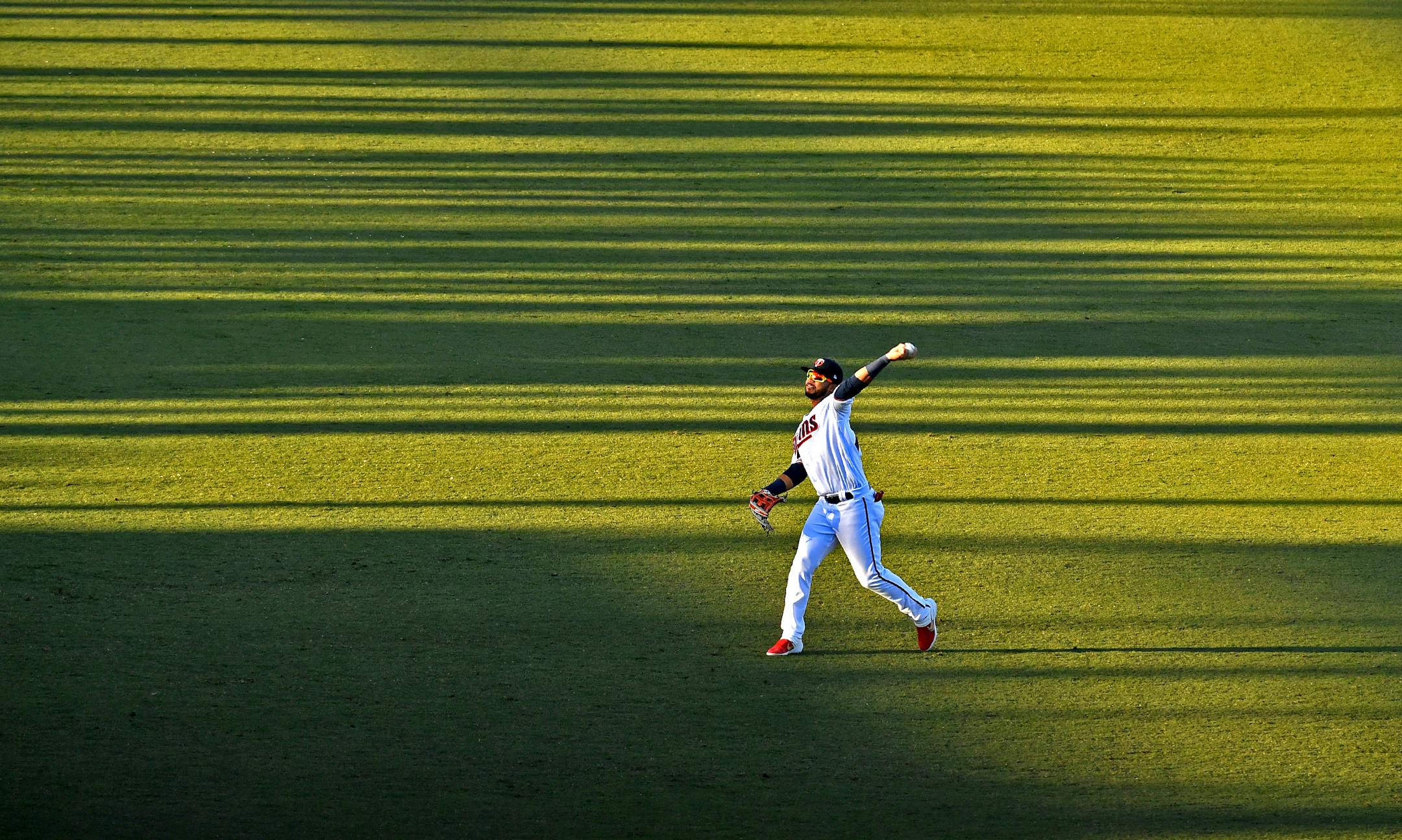 Twins center fielder Gilberto Celestino warms up for the team's spring training game against the Pirates on Feb. 29