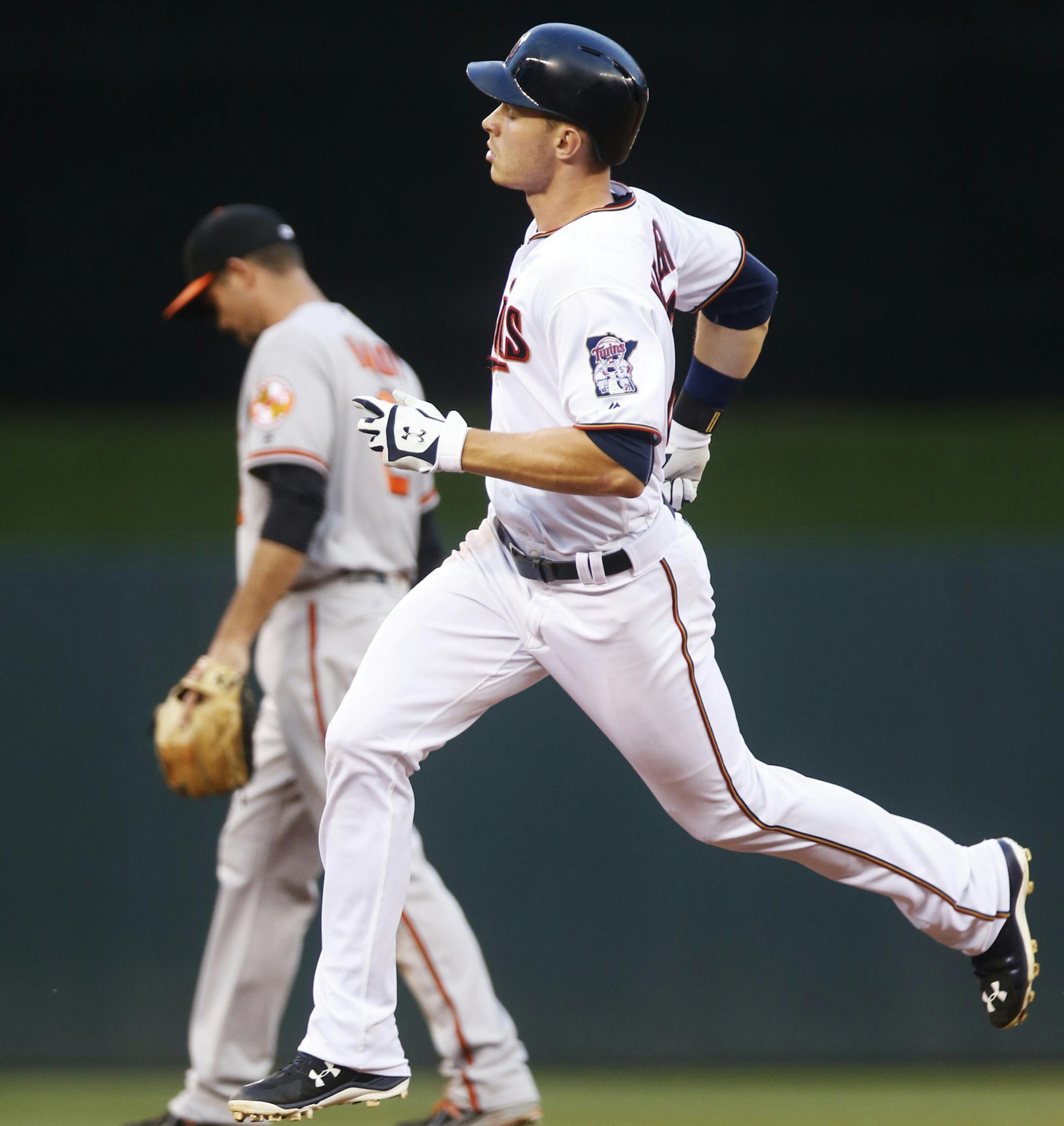 Minnesota Twins' Max Kepler rounds the bases on a solo home run off Baltimore Orioles pitcher Odrisamer Despaigne during the sixth inning of a baseball game Thursday, July 28, 2016, in Minneapolis. (AP Photo/Jim Mone)