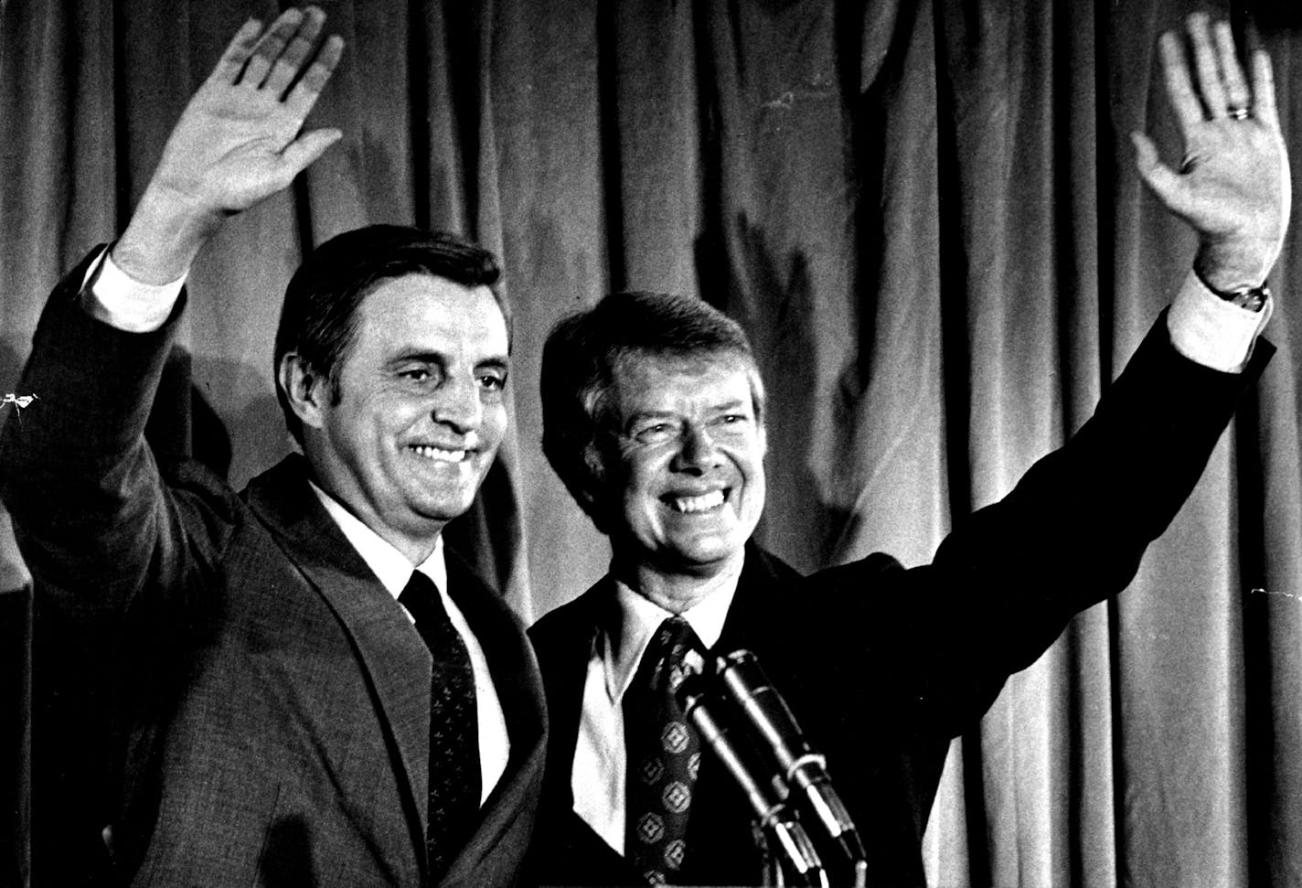 Dec. 29, 1979: The candidates after Jimmy Carter's announcement of his running-mate, Walter Mondale, at the Americana Hotel in New York City.