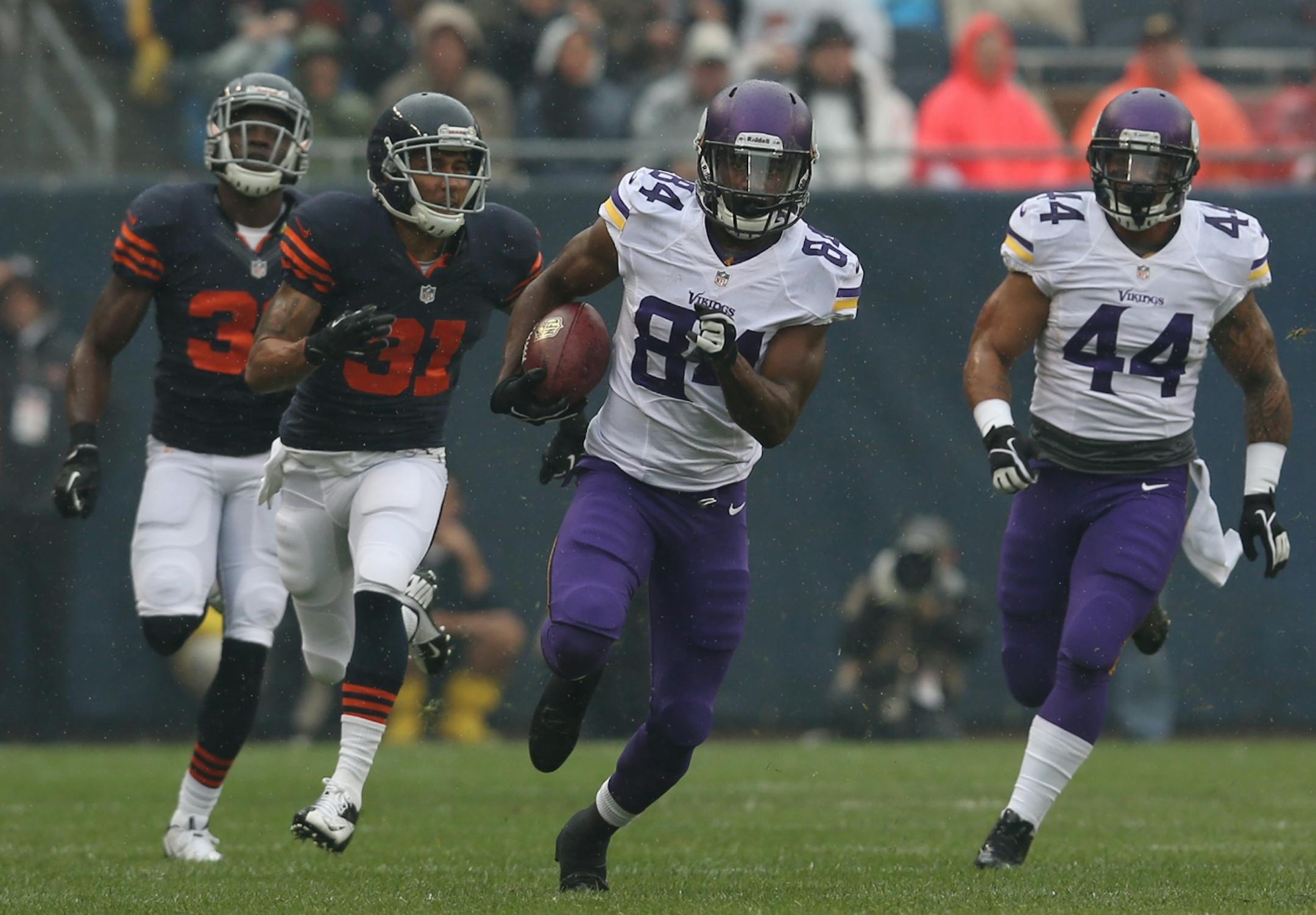 Vikings wide receiver Cordarrelle Patterson returned the opening kick-off for a 105-yard touchdown and then rarely was on the field against the Bears.