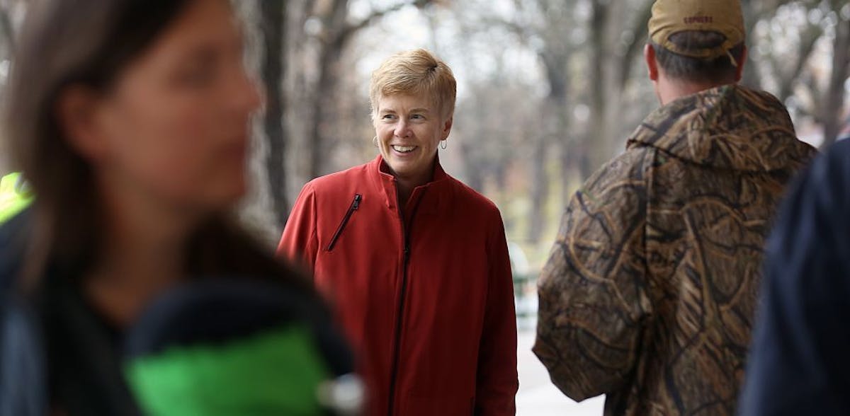 Minneapolis Park superintendent Jayne Miller mingled with park employees during a Halloween event at Minnehaha Park.