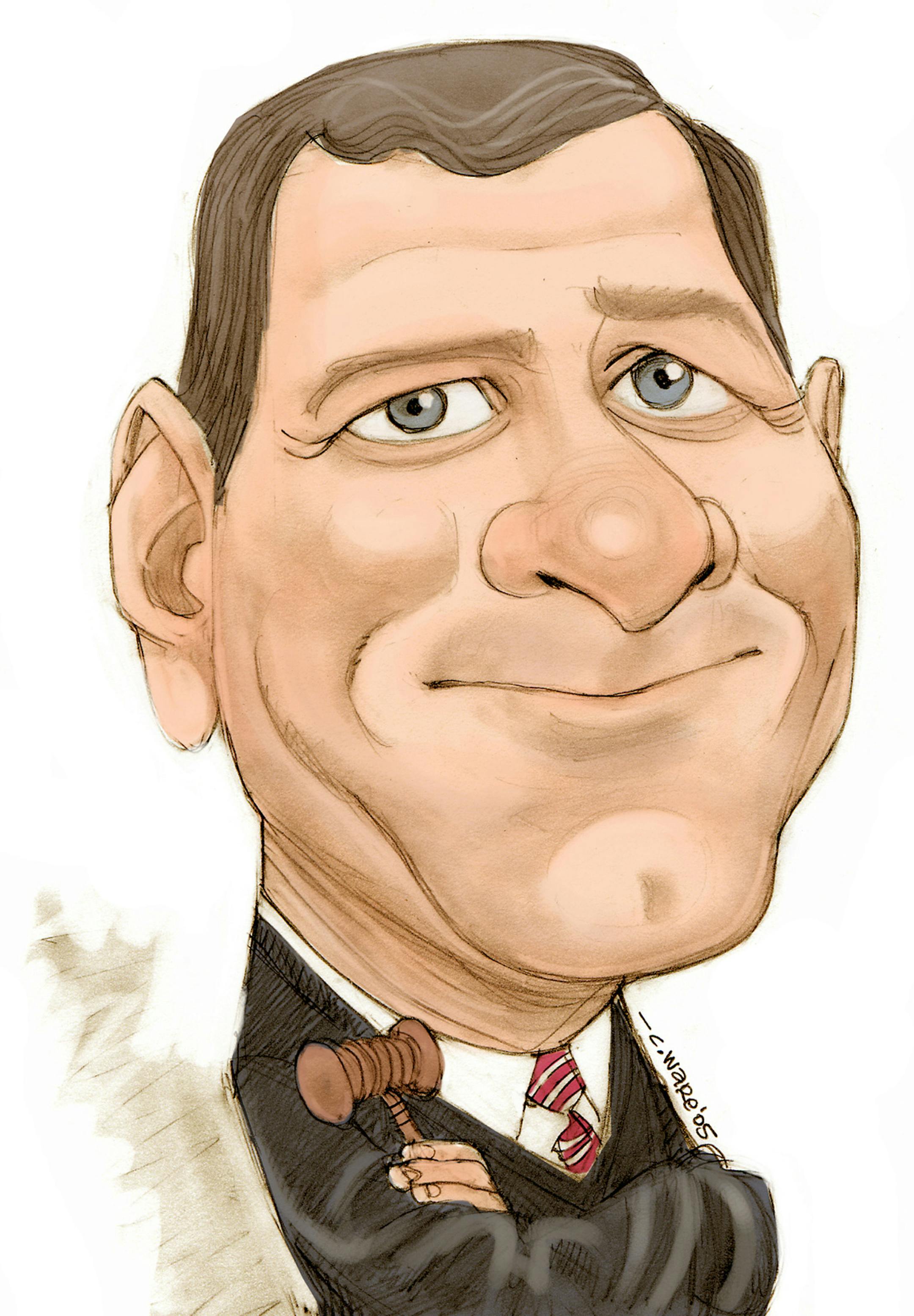 Chris Ware color caricature of John Roberts, nominee for chief justice of the U.S. Supreme Court. ORG XMIT: 1021646