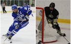 Rogers’ Chase Cheslock (left) and Andover’s Cooper Conway hold prominent positions in the NHL Central Scouting Midterm 2023 Rankings.