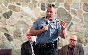 Minneapolis police chief Brian O'Hara speaks to a crowd during a law enforcement community dialogue Tuesday, May 23, 2023, at New Salem Baptist Church