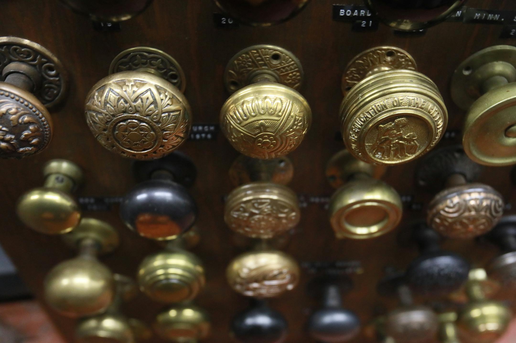 The Hennepin History Museum is doing inventory of different artifacts while celebrating its 80th anniversary in 2018. Here, stored in the basement is a collection of undated, old door handle samples from a hardware store and seen Friday, July 27, 2018, Field in Minneapolis, MN.] DAVID JOLES ï david.joles@startribune.com Hennepin History Museum is doing inventory of different artifacts. The museum is celebrating its 80th anniversary this year.**Heather Hoagland,cq