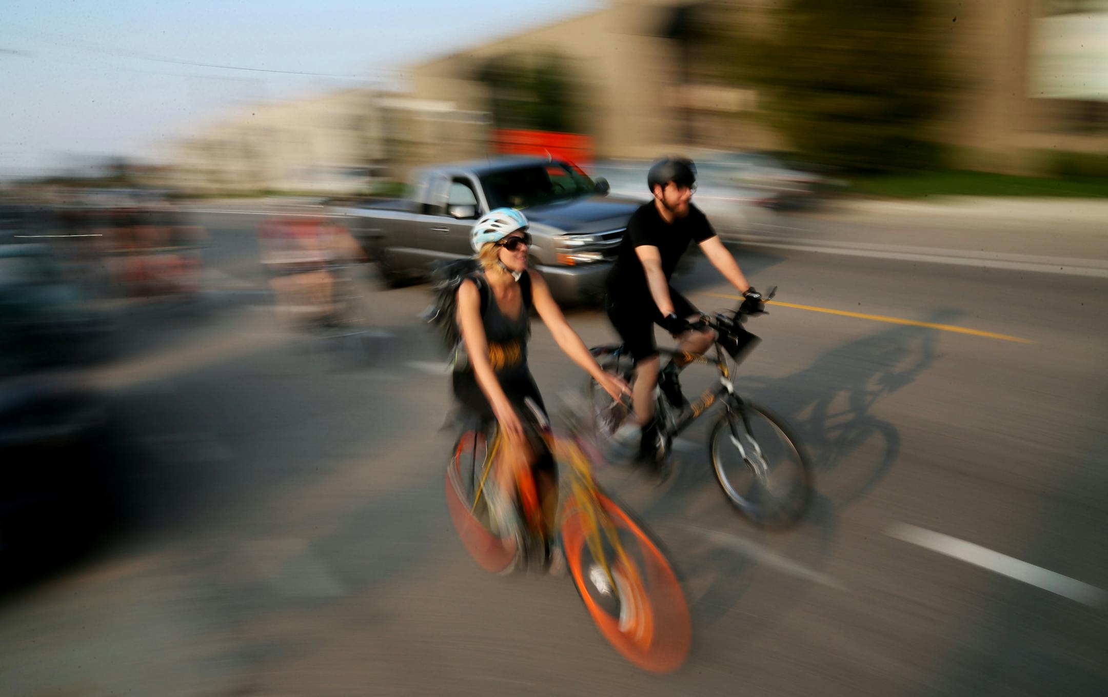 Alyssa Kohn, left, found the event through Facebook. ] MARK VANCLEAVE ï mark.vancleave@startribune.com * About 20 bicyclists rode in a memorial ride organized by Our Streets Minneapolis for Jillian L. Friedrich who was hit and killed earlier this month at the intersection of Lowery Ave. and 2nd St. N. Photographed Thursday, Aug. 31, 2017.
