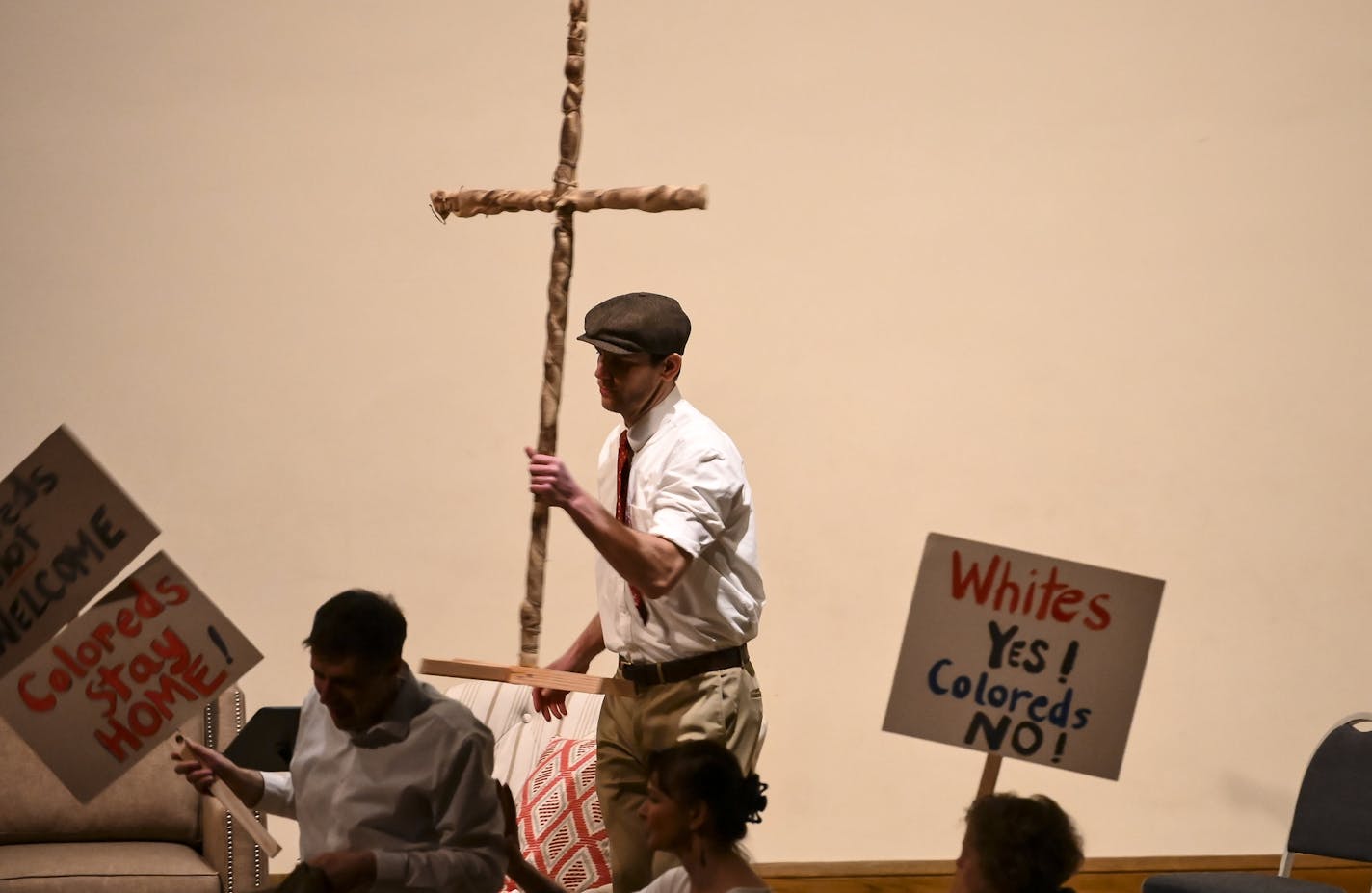 Character Wallace Greer, played by Ted Fabel, held a cross which he and fellow neighbors burned in the play "Not in Our Neighborhood!". ] Aaron Lavinsky &#xa5; aaron.lavinsky@startribune.com When leaders of CityLife Church learned that a 1924 episode of racism in St. Paul that included cross-burnings took place just a few doors away, they sought out ways to foster reconciliation. A first step: they invited the play Not In Our Neighborhood to perform in the neighborhood that once forced a black c