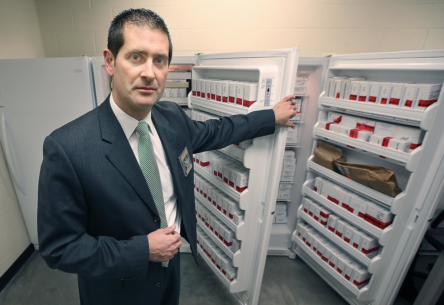 Sheriff Commander Brian Podany stood near three evidence refrigerators with 500 untested rape kits, Wednesday, December 2, 2015 in Andover, MN. ] (ELIZABETH FLORES/STAR TRIBUNE) ELIZABETH FLORES &#xef; eflores@startribune.com