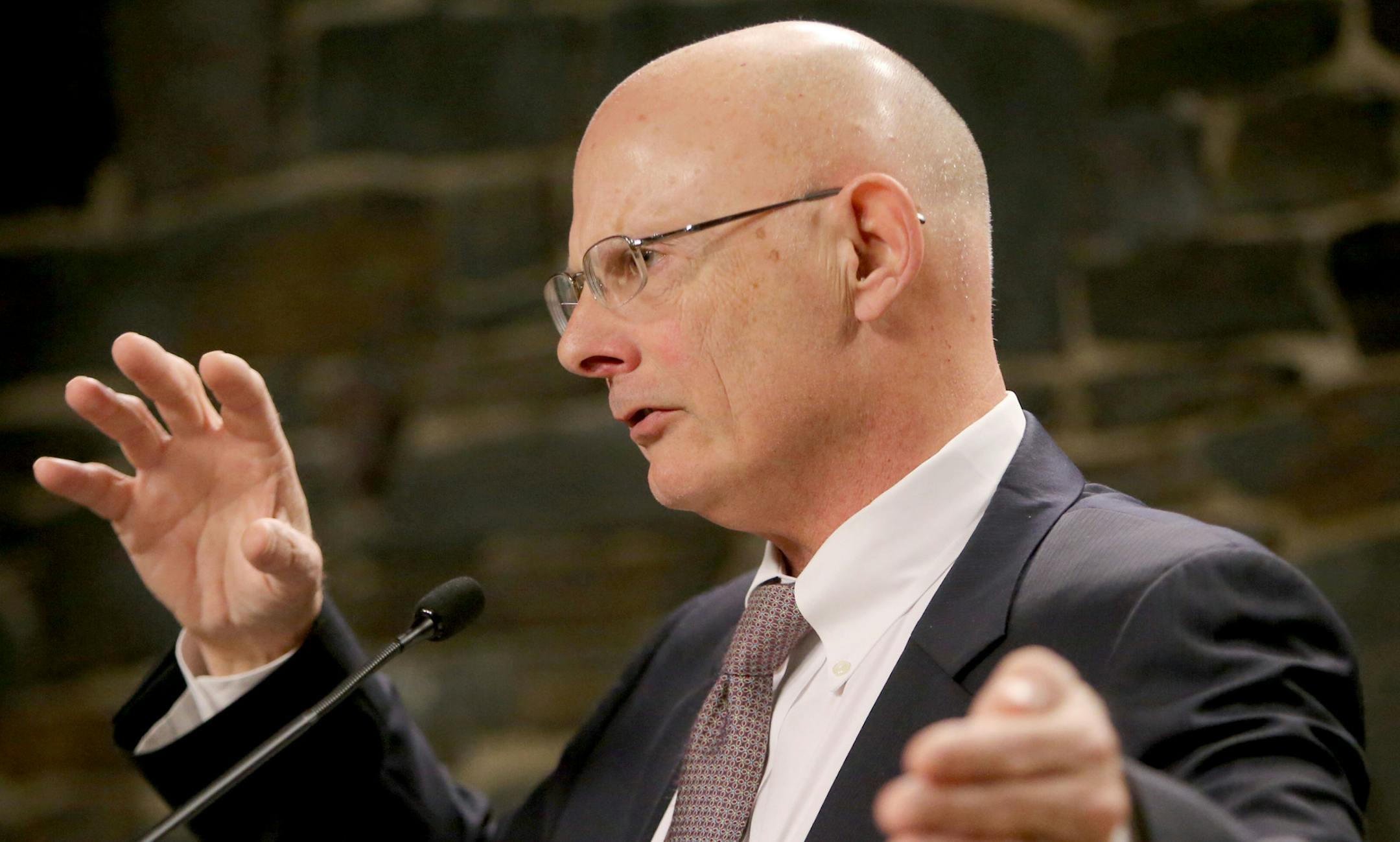 The Minnesota Department of Natural Resources has determined that the environmental impact statement (EIS) for Polymer Mining, Inc.ís proposed NorthMet project meet the stateís standards for adequacy and made that announcement during a press conference Thursday, March 3, 2016, at the DNR in St. Paul, MN. Here, Tom Landwehr, DNR commissioner, outlined the EIS for media members during the press conference.](DAVID JOLES/STARTRIBUNE)djoles@startribune.com The Minnesota Department of Natura
