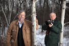 Authors of a new book "A Field Guide to the Natural World of the Twin Cities, John Moriarty and Siah St. Clair, on the grounds of Eastman Nature Cente