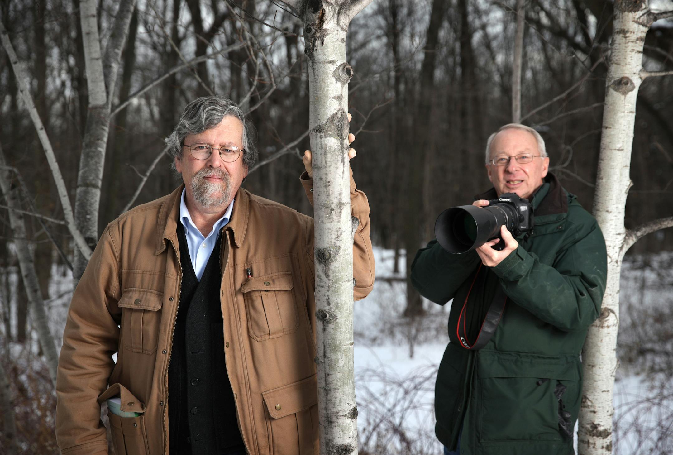 Authors of a new book "A Field Guide to the Natural World of the Twin Cities, John Moriarty and Siah St. Clair, on the grounds of Eastman Nature Center] BRIAN PETERSON • brian.peterson@startribune.com
Osseo, MN 12/05/2018