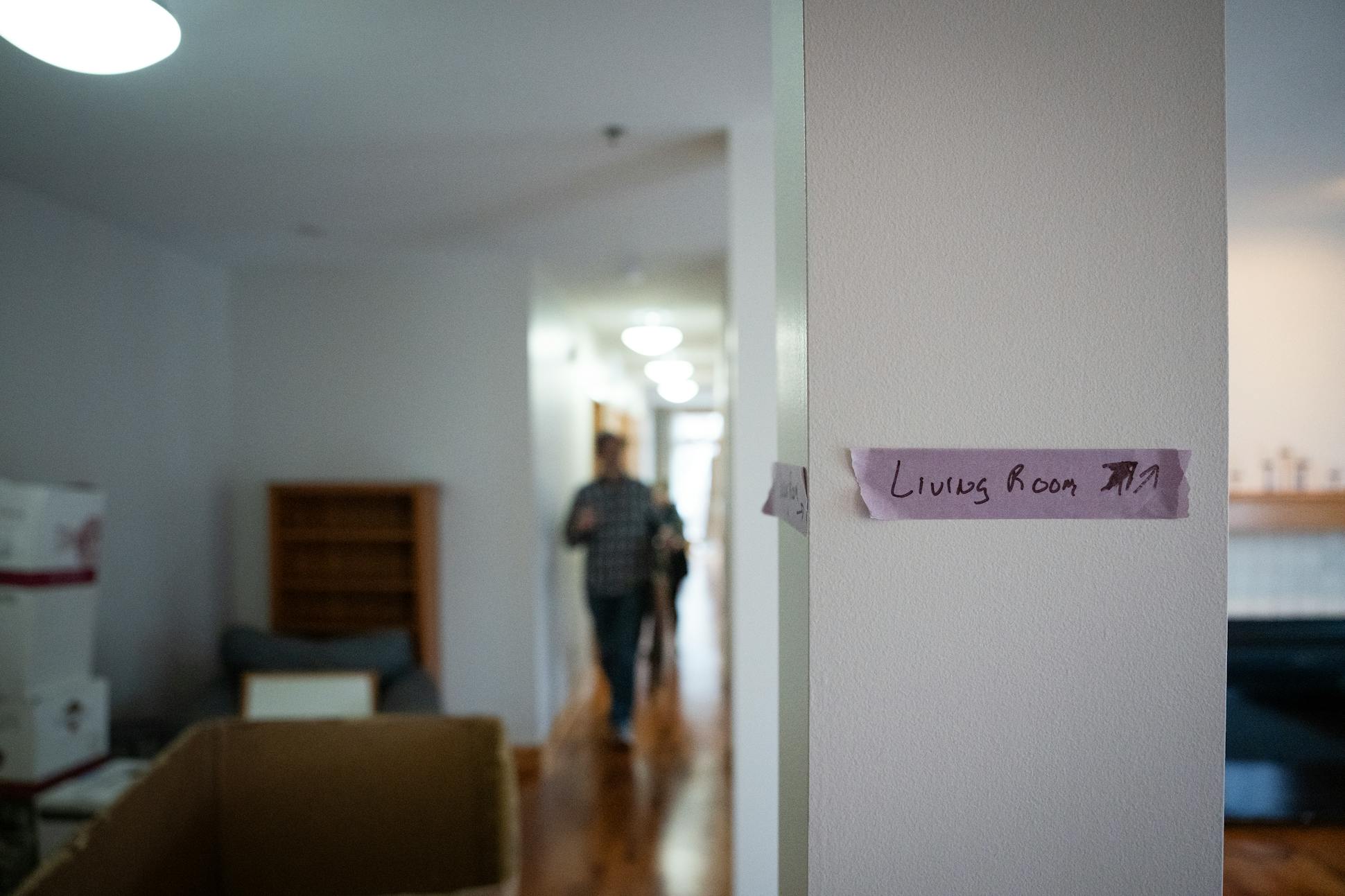 To assist movers, rooms are identified with tape inside Dominic Papatola’s new home on Grand Avenue in St. Paul.